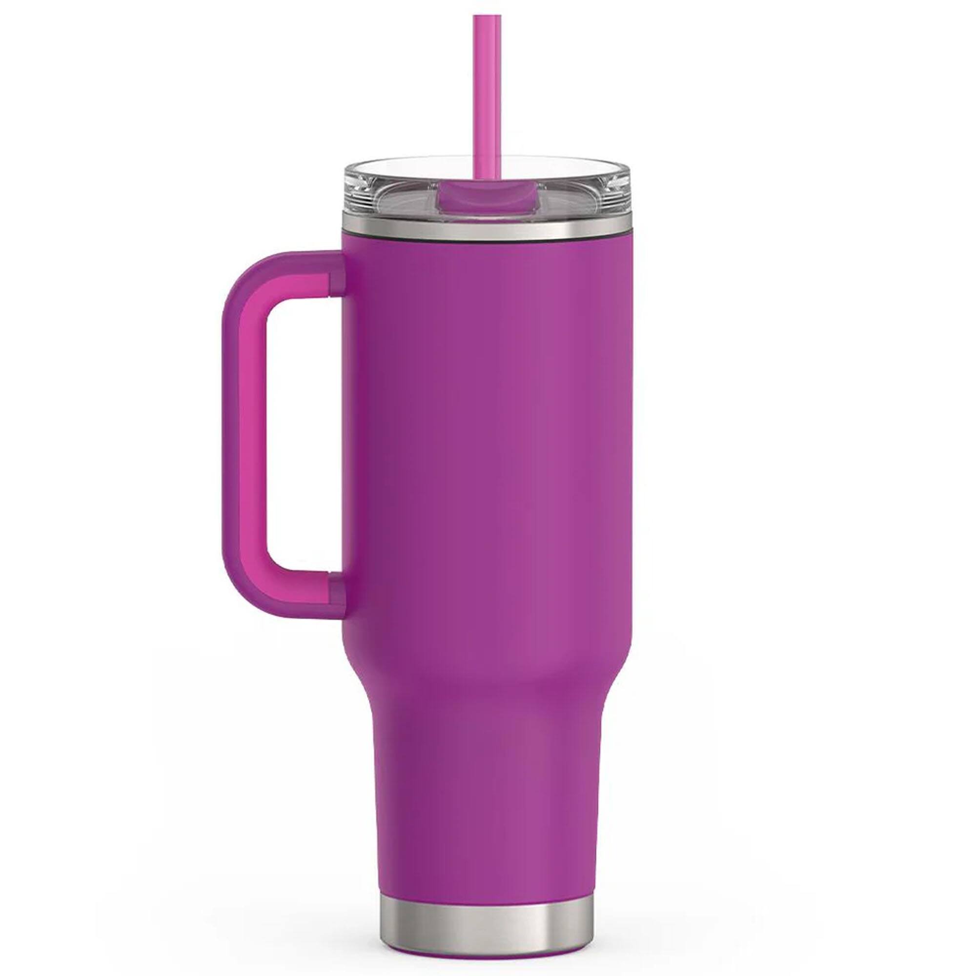 Alt View 4. Thermos - Thermos 40 oz Stainless Steel Cup Holder Mug w/ Straw - Plum - Plum.