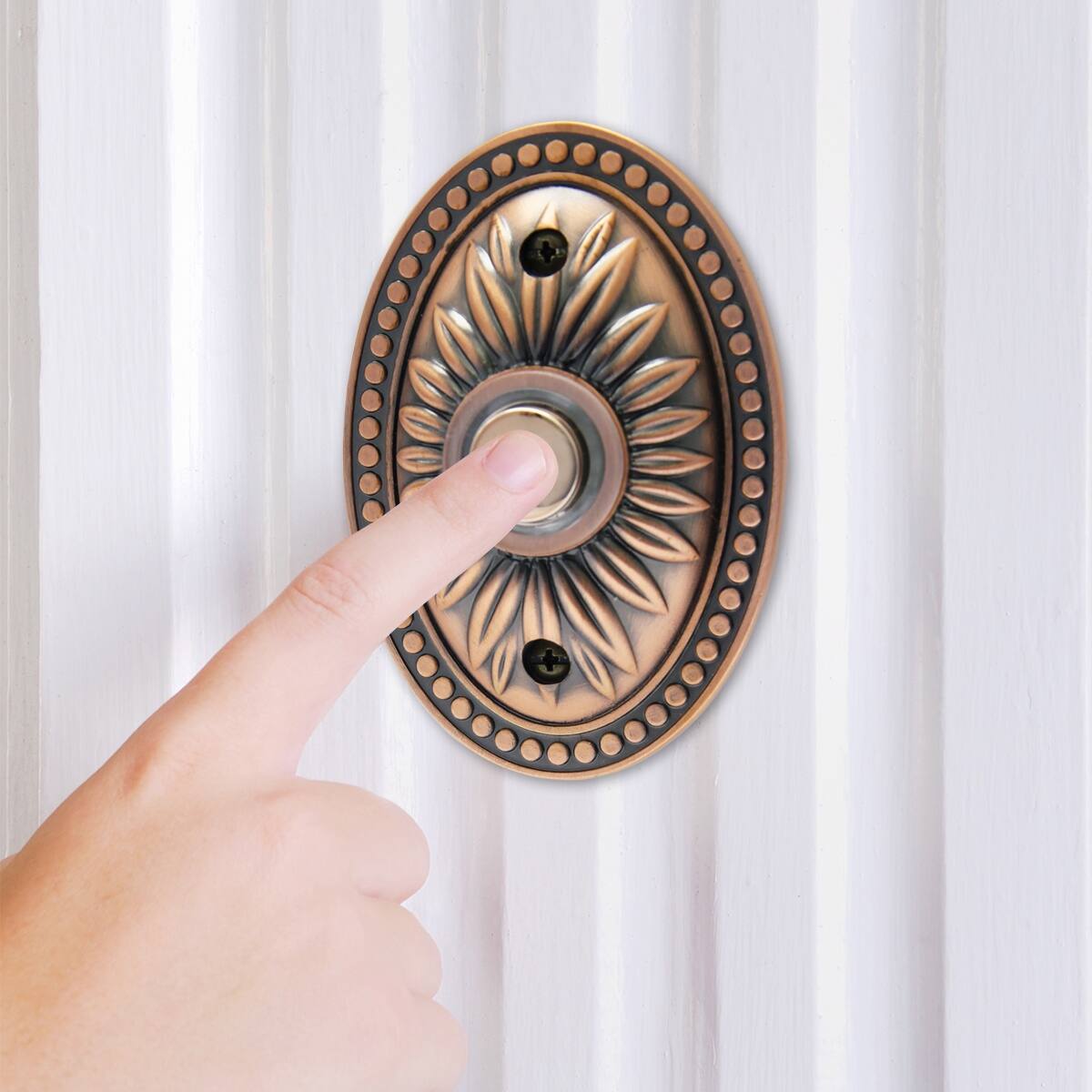 Alt View 2. IQ America - IQ America Over-sized Wired Antique Copper Bronze Lighted Pushbutton Doorbell - Bronze.