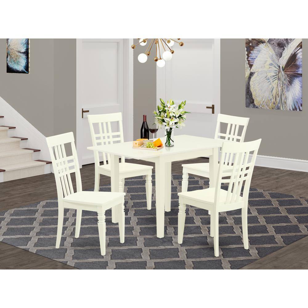 Angle. East West Furniture - Dining Room Set Linen White - Brown.