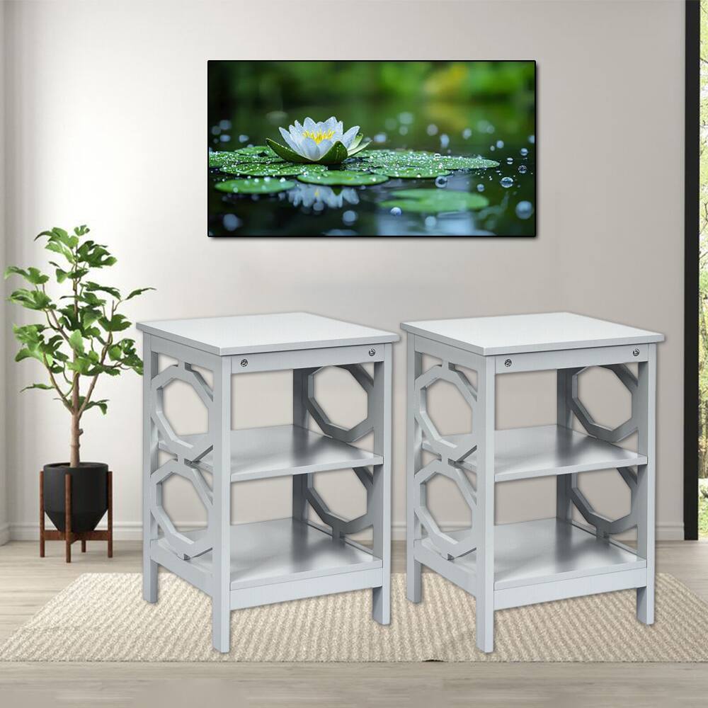 Hivvago - Triple-Tier Side Tables with Solid Frame for Living Room Storage - Set of 2 - Gray