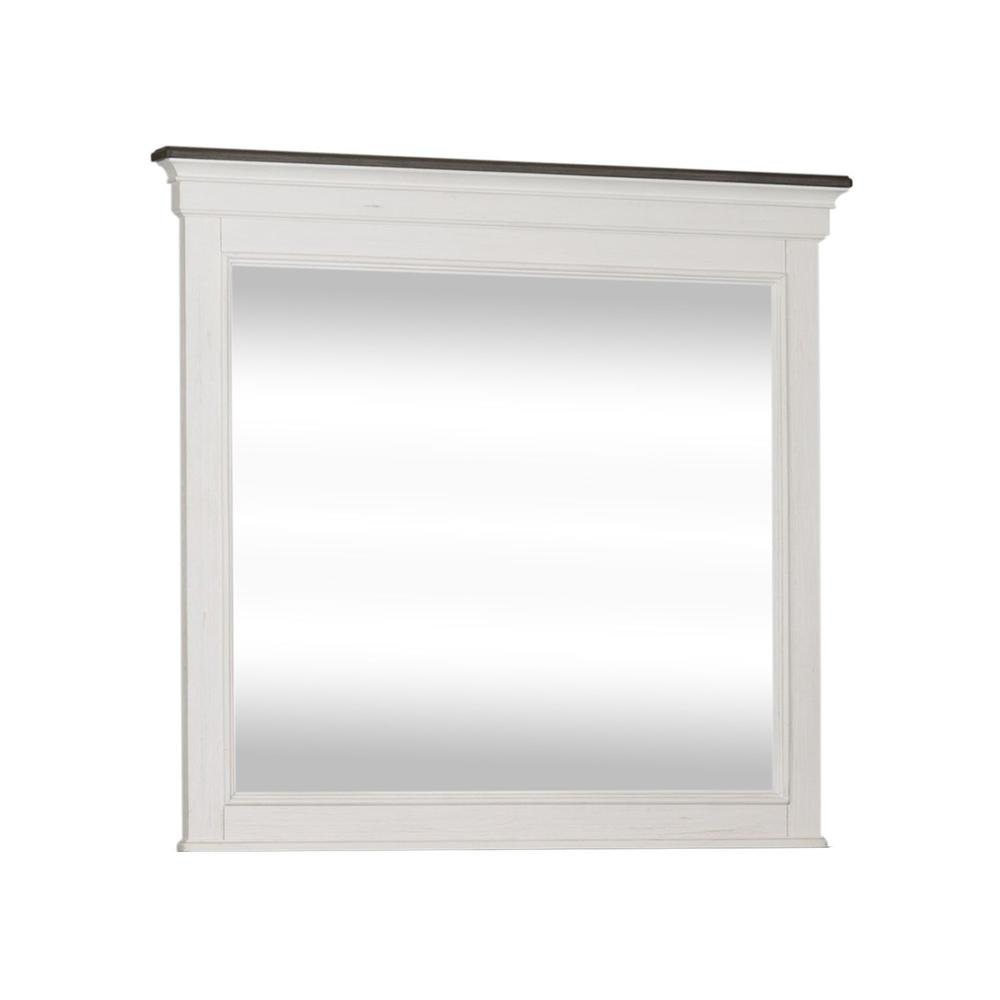 Angle. Liberty Furniture Industries - Allyson Park Crown Mirror in Wirebrushed White w/ Charcoal Top - White.