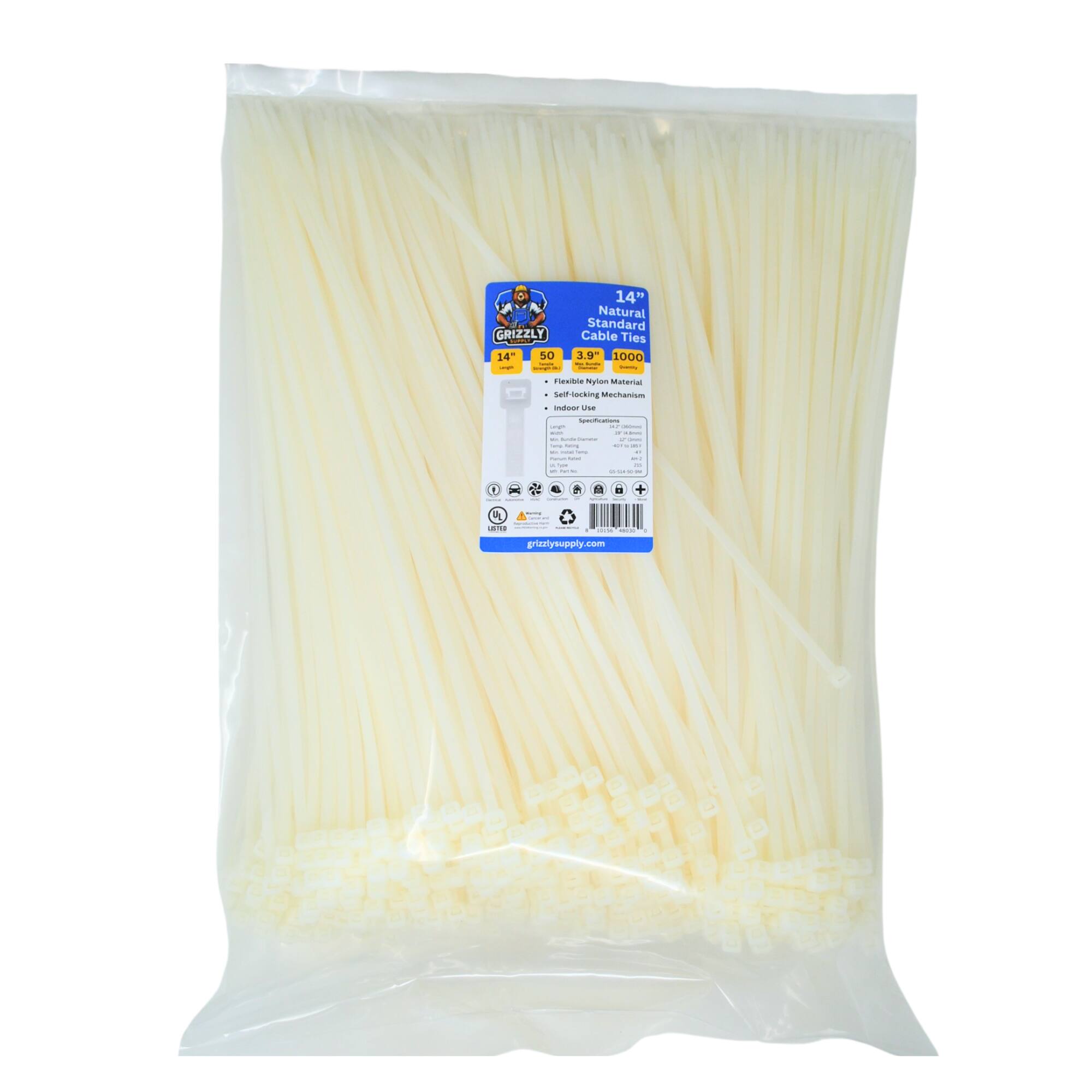 GRIZZLY 14" Natural Cable Ties 3.9 1000 - neubie ytan Mutacal San locking Mucharw nfoar i Nna - : I | I : 1 a I I I grizzlysupply.com