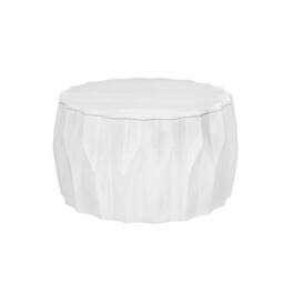 Carolina Chair & Table - Facet 30" Diamond Carved Round Mango Wood Coffee Table, Walnut Finish - White