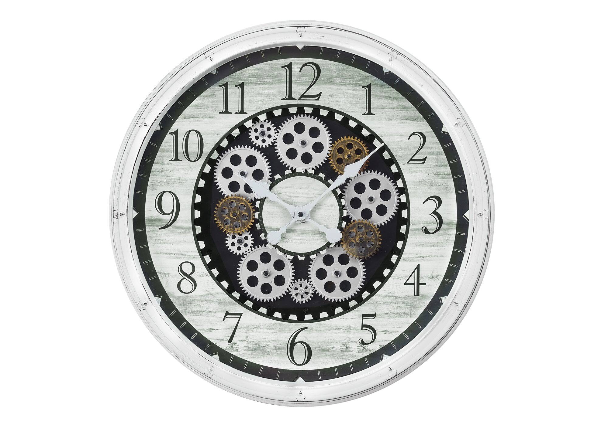 Angle. BreeBe - Clocks, 20' Round, Gear Mechanism, Wall Clock, Antique White, Transitional - White.