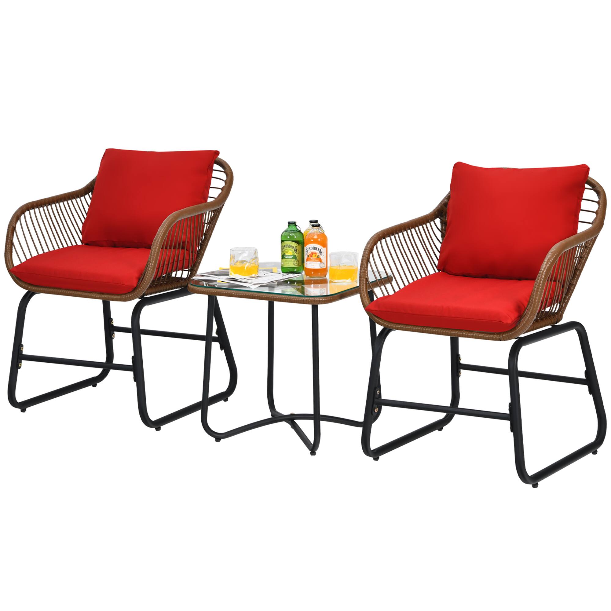 Alt View 8. Gymax - Gymax 3PCS Outdoor Bistro Set Patio Conversation Furniture Set w/ Red Cushions - Red.