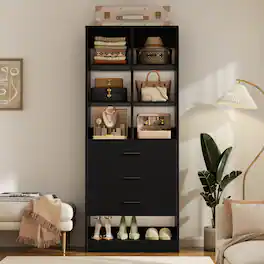 Aheaplus - 23.6'' Freestanding Closet Organizer System with 3 Drawers and 6 Cube Storage, Modular Wardrobe Closet for Small Space - Black