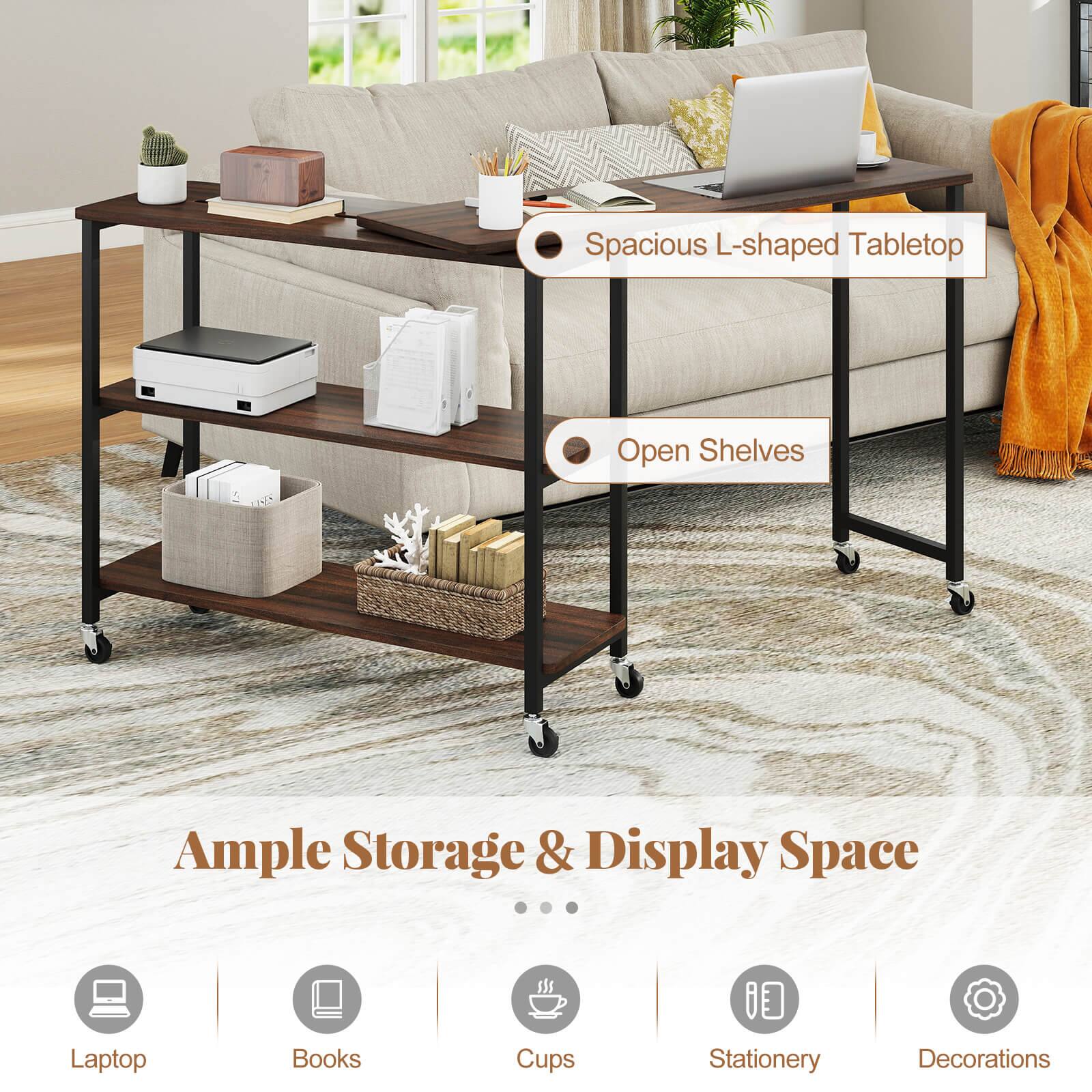 Spacious L-shaped Tabletop  
Open Shelves  

Ample Storage & Display Space  

- Laptop  
- Books  
- Cups  
- Stationery  
- Decorations