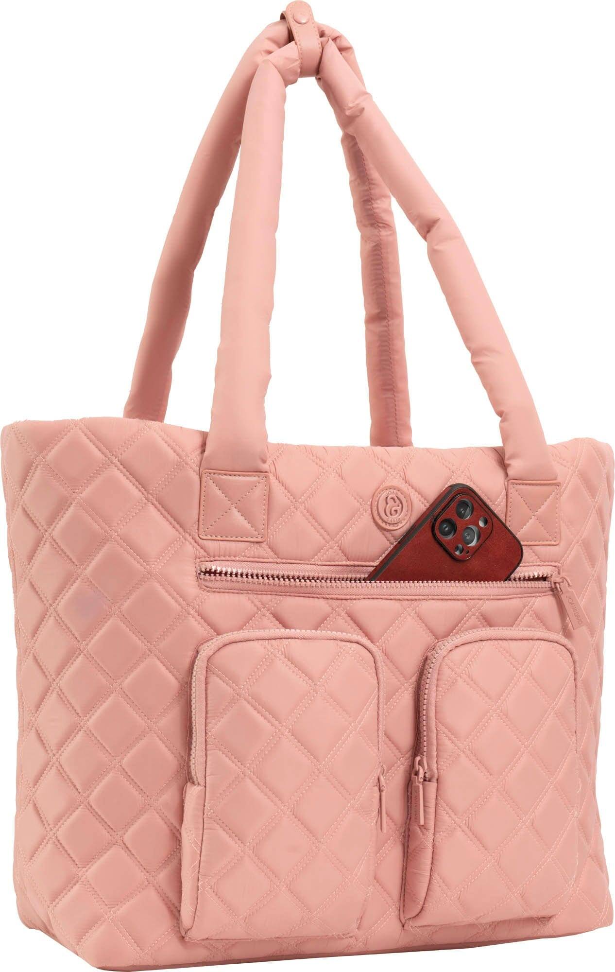 Back. Joan & David - Joan & David 21 Inch Diamond Quilted Puffer Nylon Travel Workbook Tote - Blush - Blush.