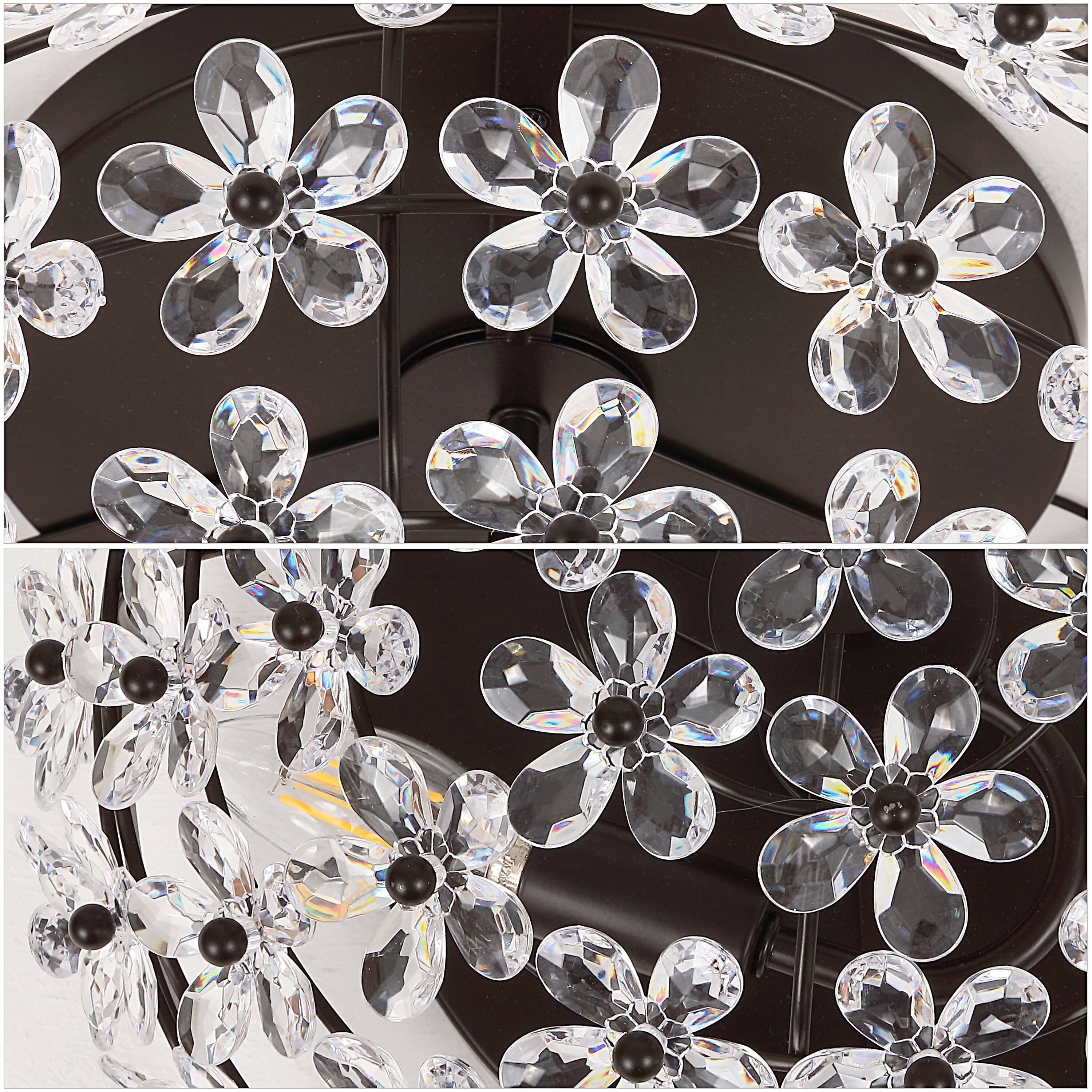 Alt View 4. Jonathan Y - Izzy 15.5" 2-Light Modern Glam Metal Dome LED Flush Mount with Crystal Flower Accents, Oil Rubbed Bronze/Clear - Oil Rubbed Bronze/Clear.