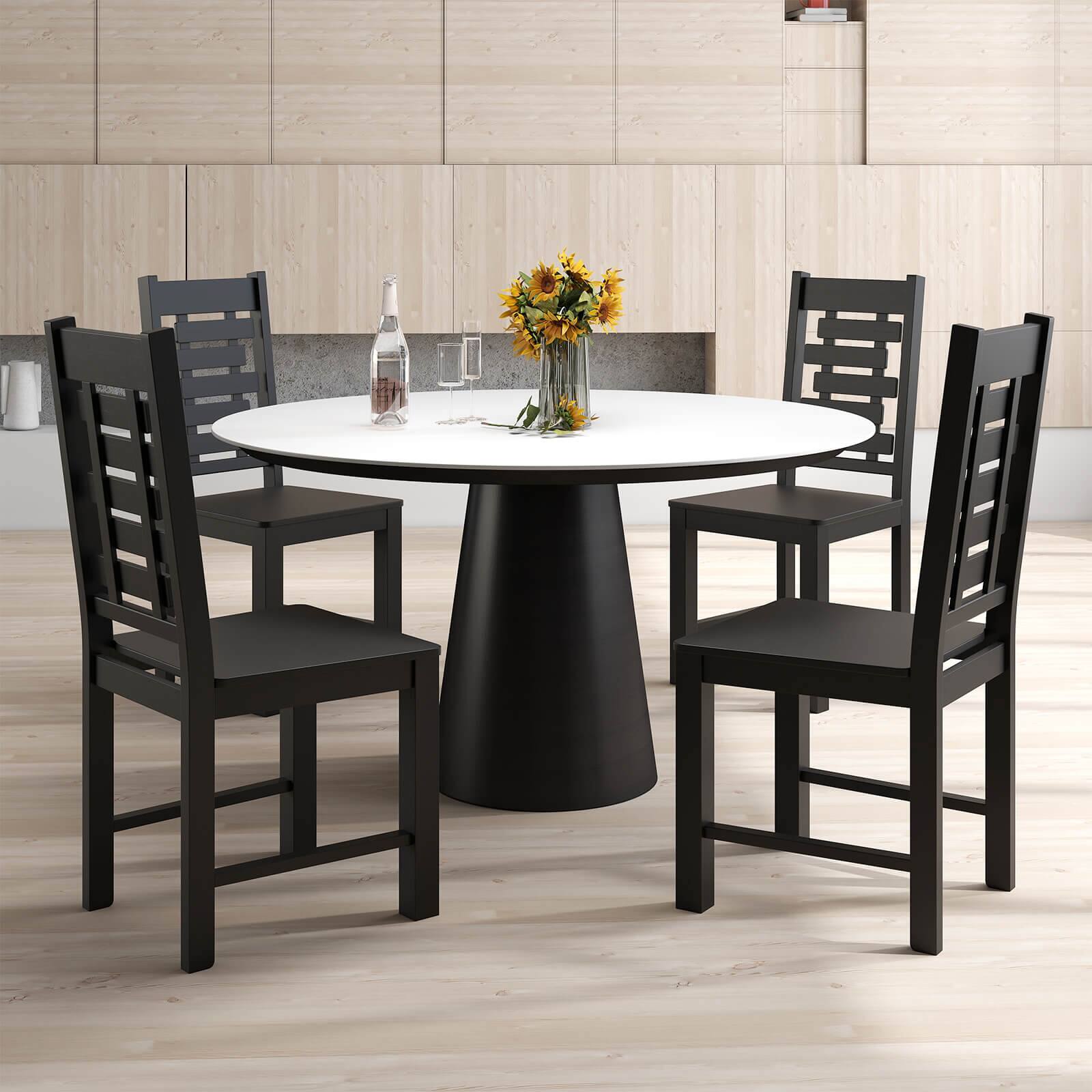 Alt View 1. Costway - Costway Farmhouse Dining Chair Set of 4 with 100% Rubber Wood Frame & Hollowed High Back - Black.