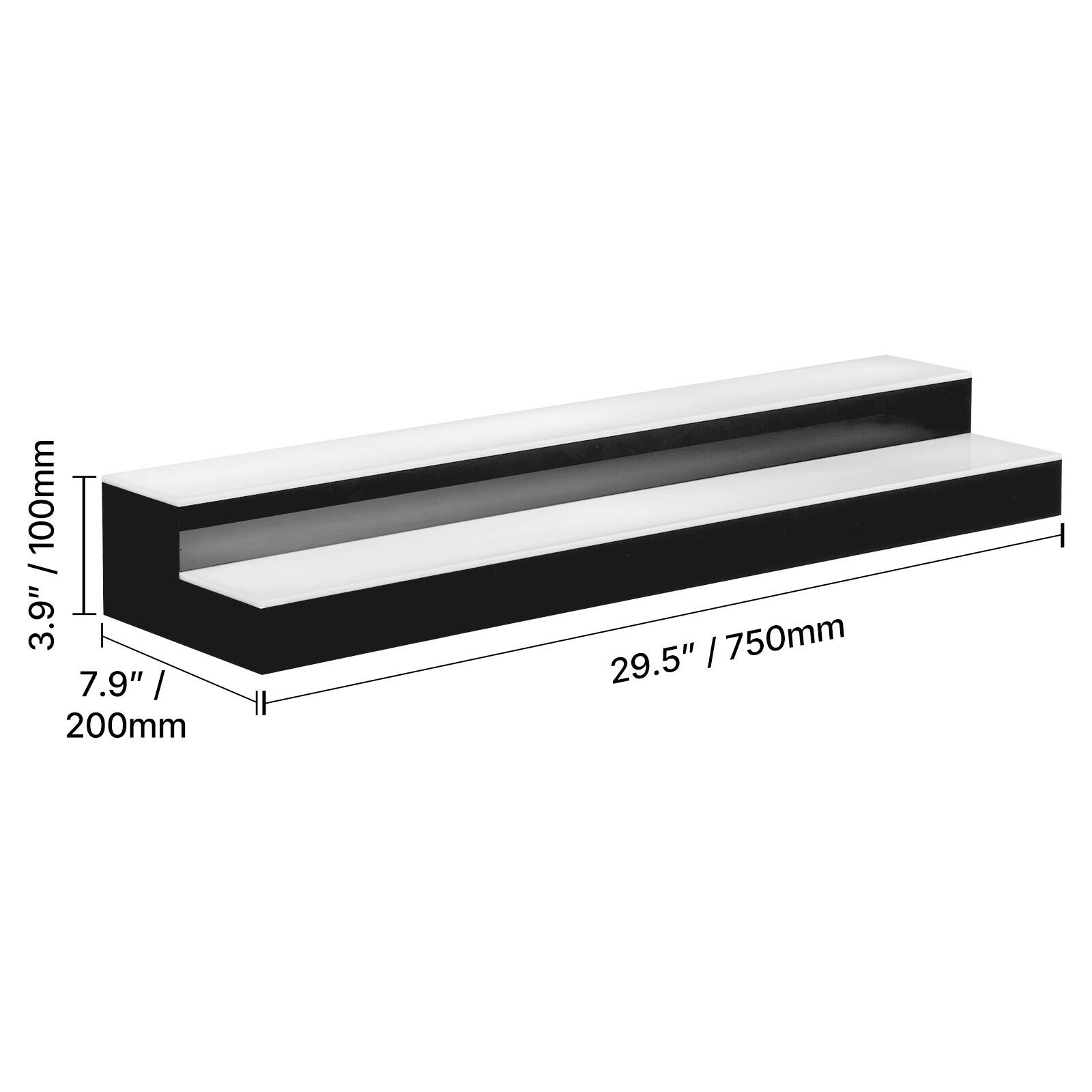 3.9" / 100mm  
7.9" / 200mm  
29.5" / 750mm