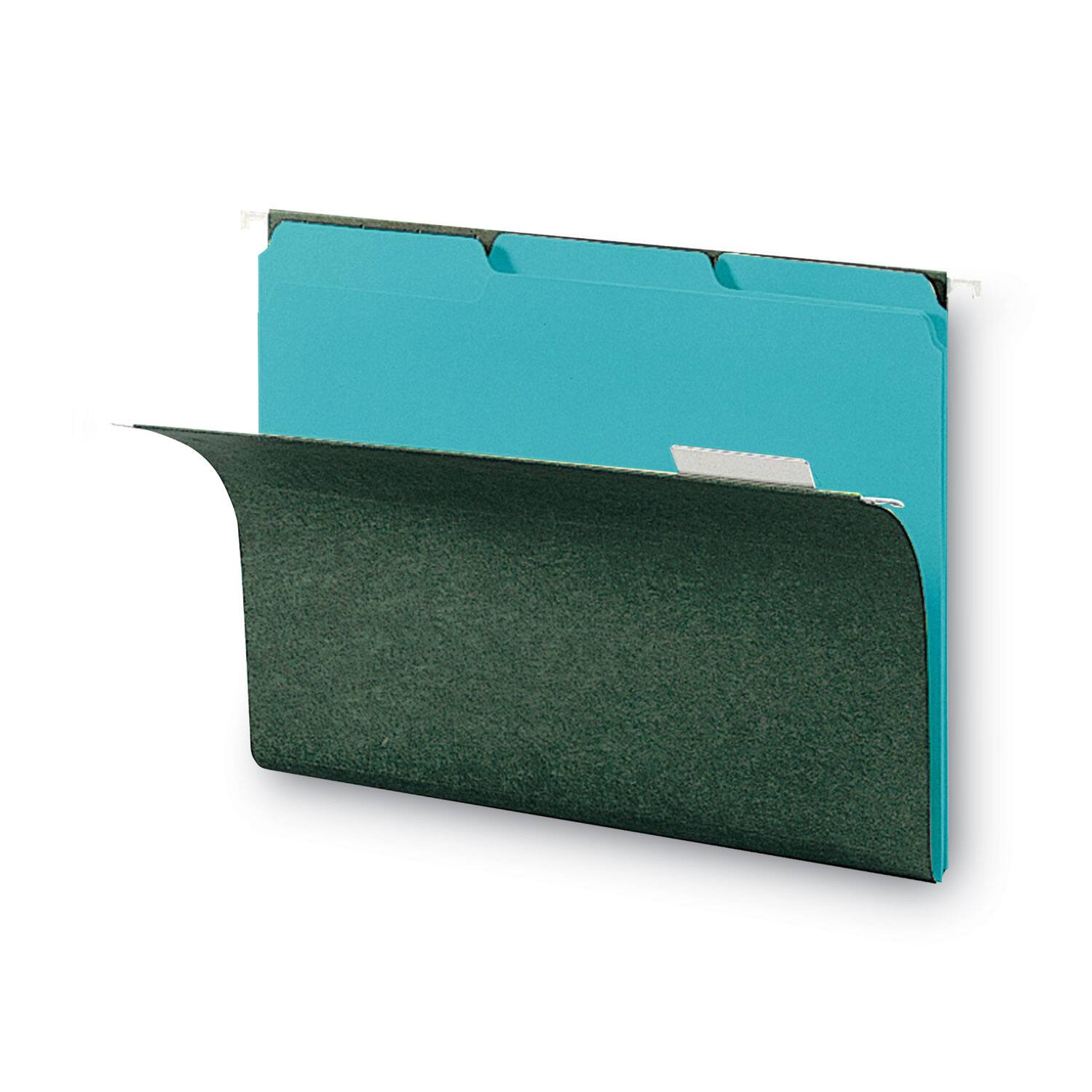 Left. Smead Manufacturing - Interior File Folders, 1/3-Cut Tabs: Assorted, Letter Size, 0.75" Expansion, Aqua, 100/Box.
