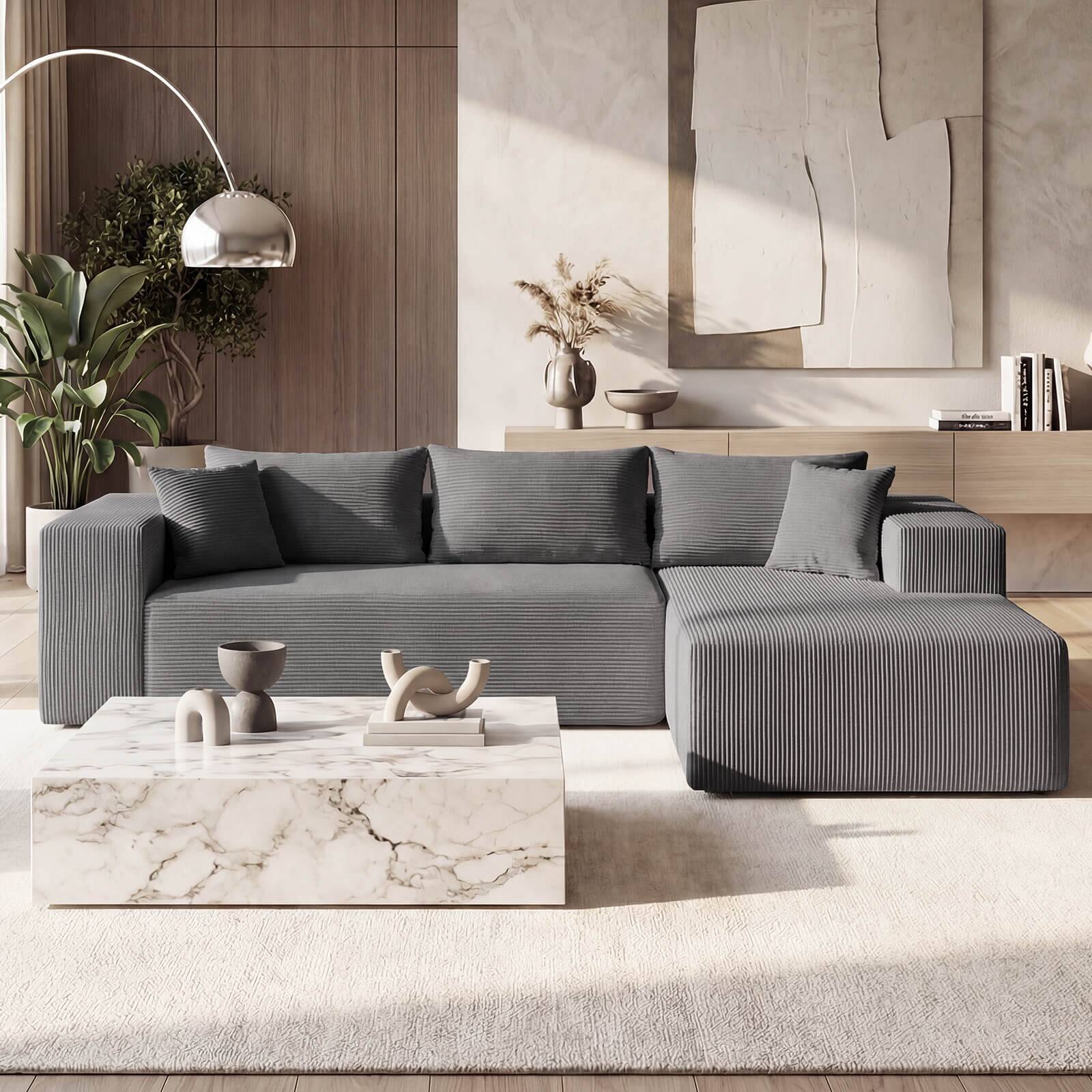 Alt View 3. Costway - Costway 110.5" Modular Sectional Sofa with Deep Seats & Comfy Backrests, Comfy Armrests - Gray.