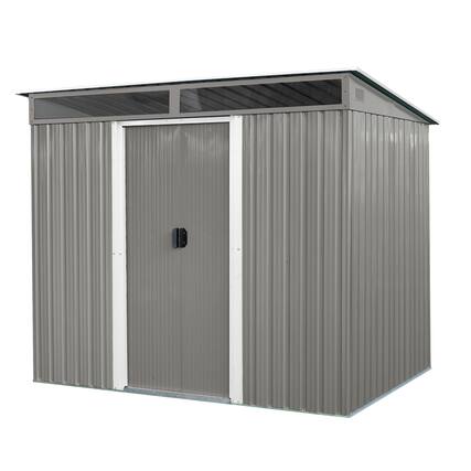 Front. Mondawe - 8ft x 6ft Outdoor Metal Storage with Lockable Sliding Doors - Gray.