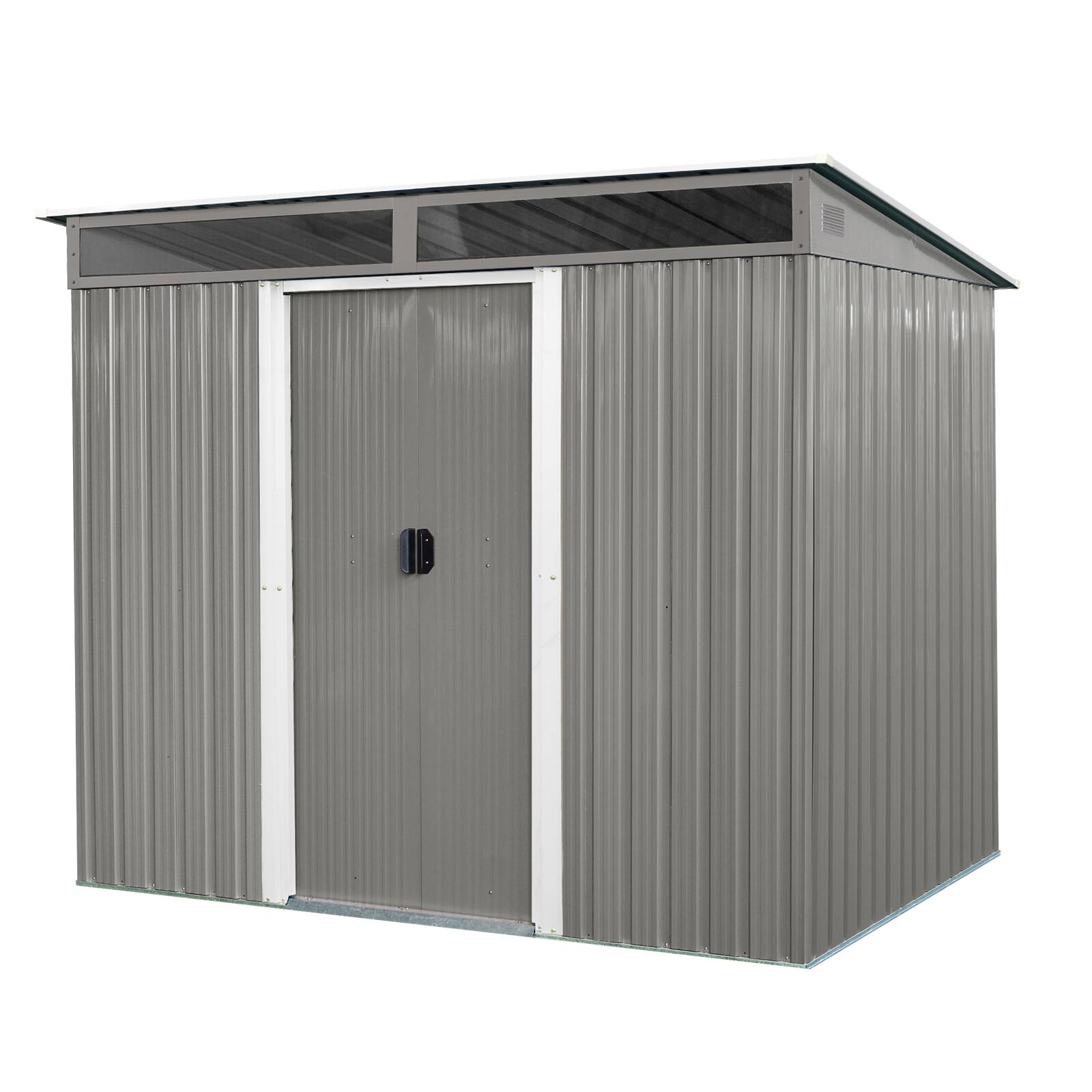 Front. Mondawe - 8ft x 6ft Outdoor Metal Storage with Lockable Sliding Doors - Gray.