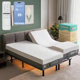 Renanim - SF Split King Adjustable Bed with 12" Cooling Gel Memory Foam Mattress, Massage, Zero Gravity Electric Bed - Gray