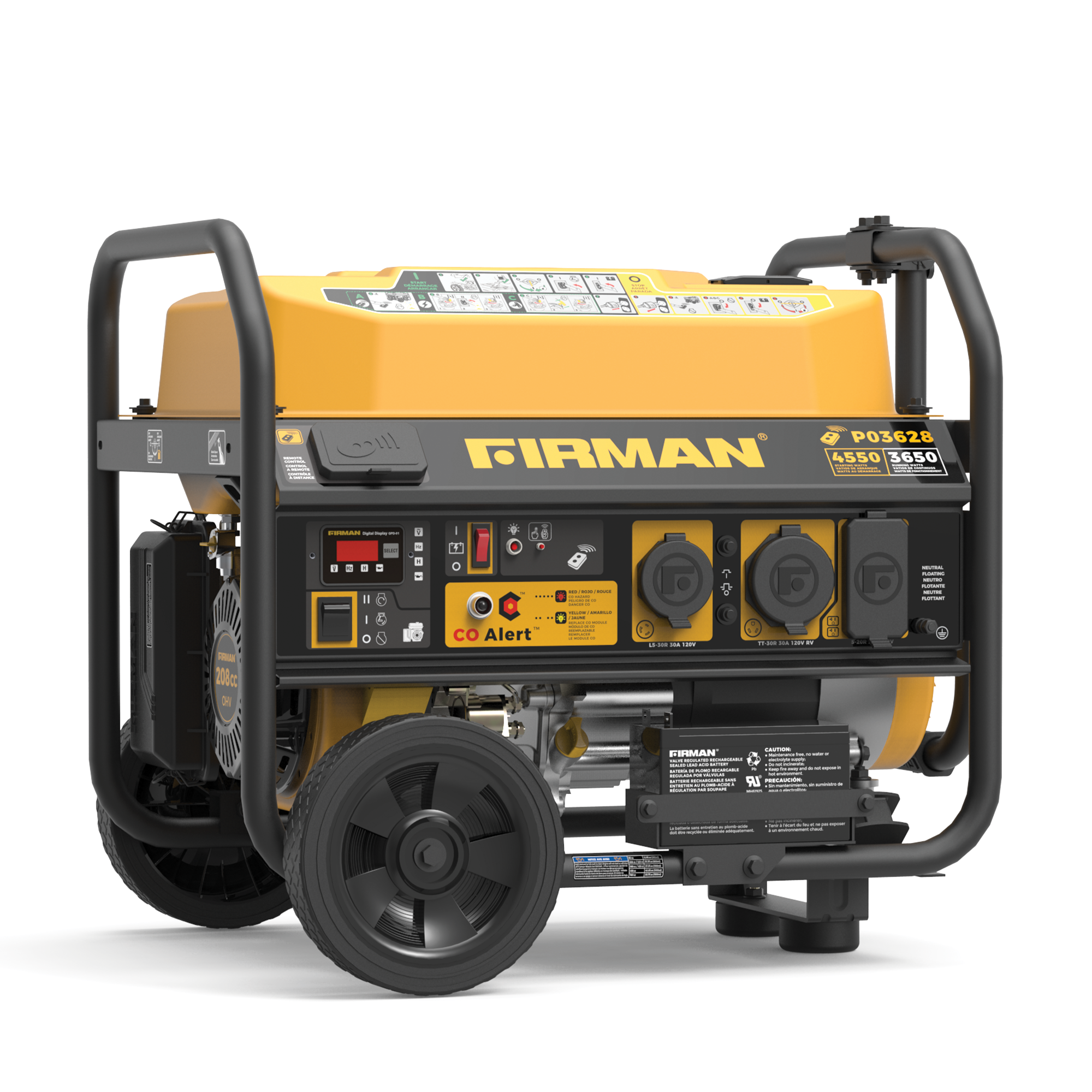 Firman - P03628 Remote & Electric Start 120V RV Ready 4550-Watt Gasoline Portable Generator - Black/Gold