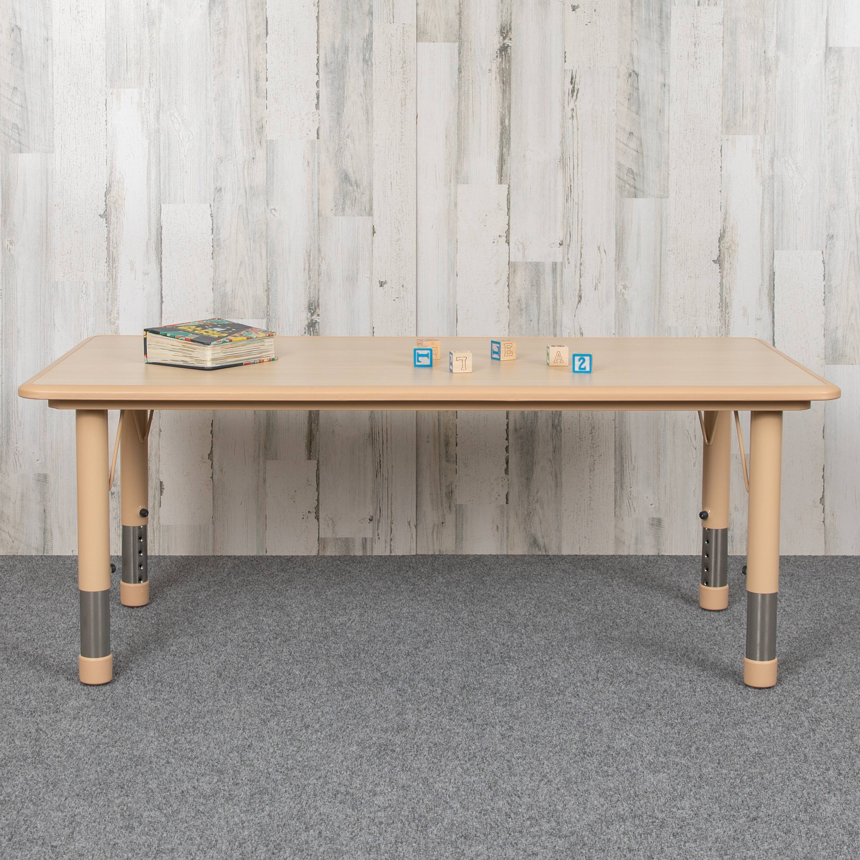Alt View 1. Emma + Oliver - 23.625"W x 47.25"L Rectangular Plastic Height Adjustable Activity Table - Natural.