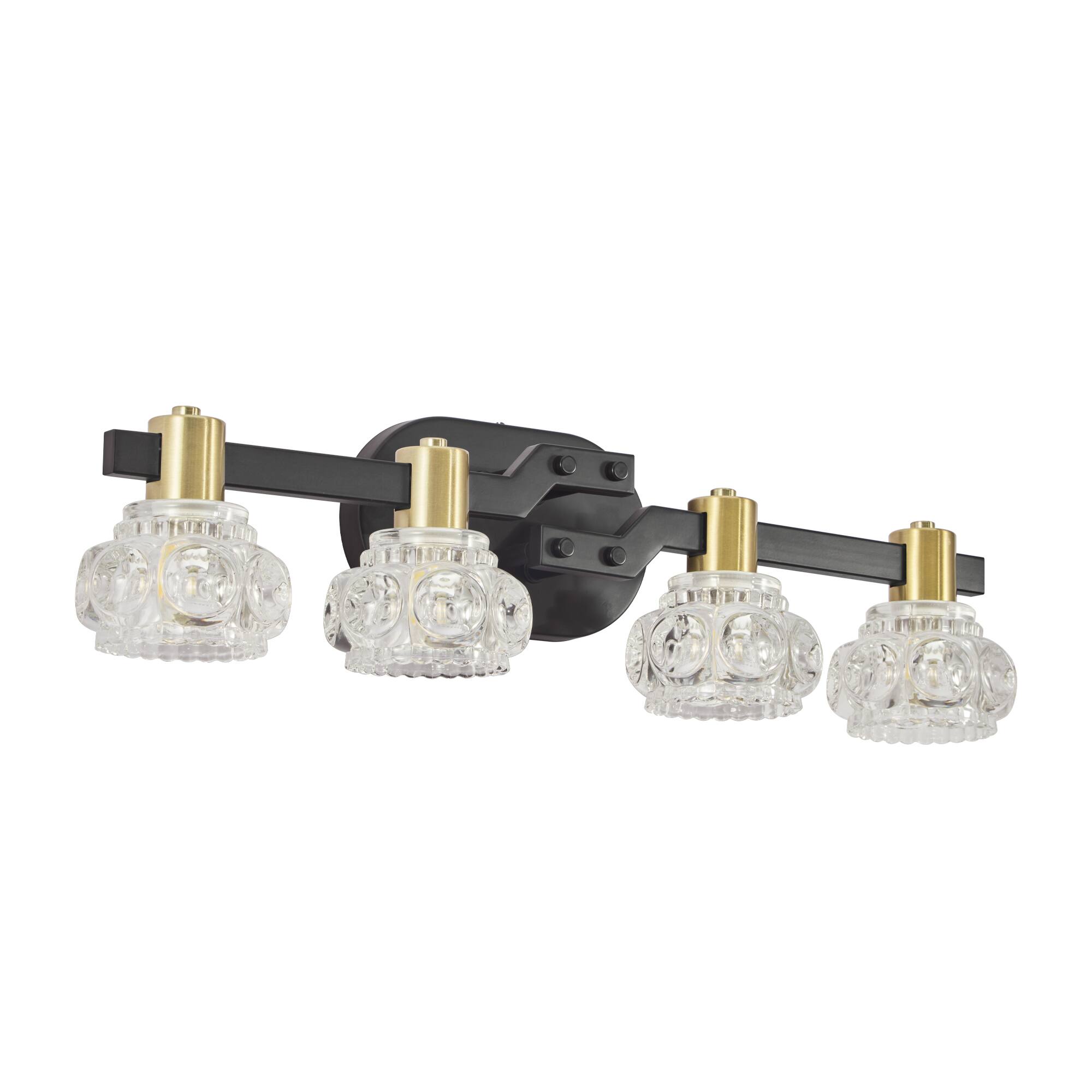 Alt View 4. Akoasm - 24in. Vintage 4-Light Wall Sconce with Clear Crystal Shades, Matte Black & Gold Finish for Bathroom Vanity Lighting.