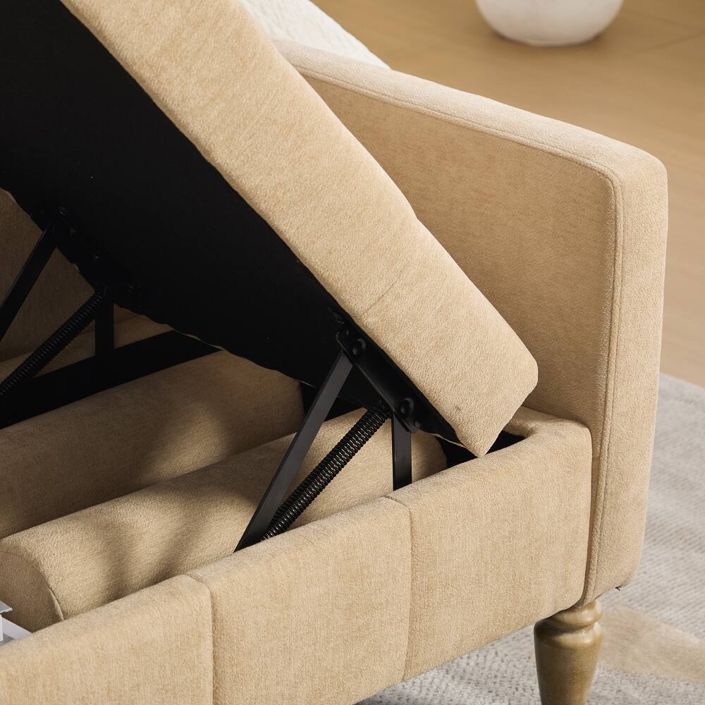 Alt View 7. Ropilly - Ropilly 64.6" Upholstered Storage Bench, Tufted End of Bed Bench with Backrest & Armrests, Wheat - Wheat.