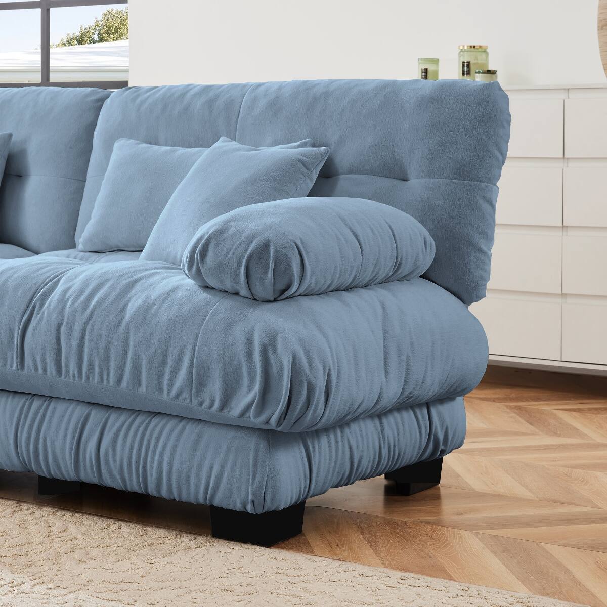 Ropilly Blue Chenille Sofa Armless Single Seat Sofa with 2 Pillows Blue ...