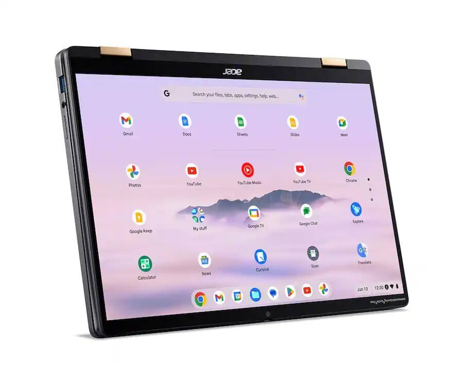 acer G  
Search your files, apps, settings, help, web...  
Gmail Docs Sheets Slides Meet  
Photos YouTube YouTube Music YouTube TV Chrome  
Google Keep My stuff Google TV Google Chat Explorers  
Calculator News Cursive Scan Translate  
Jun 13 12:30