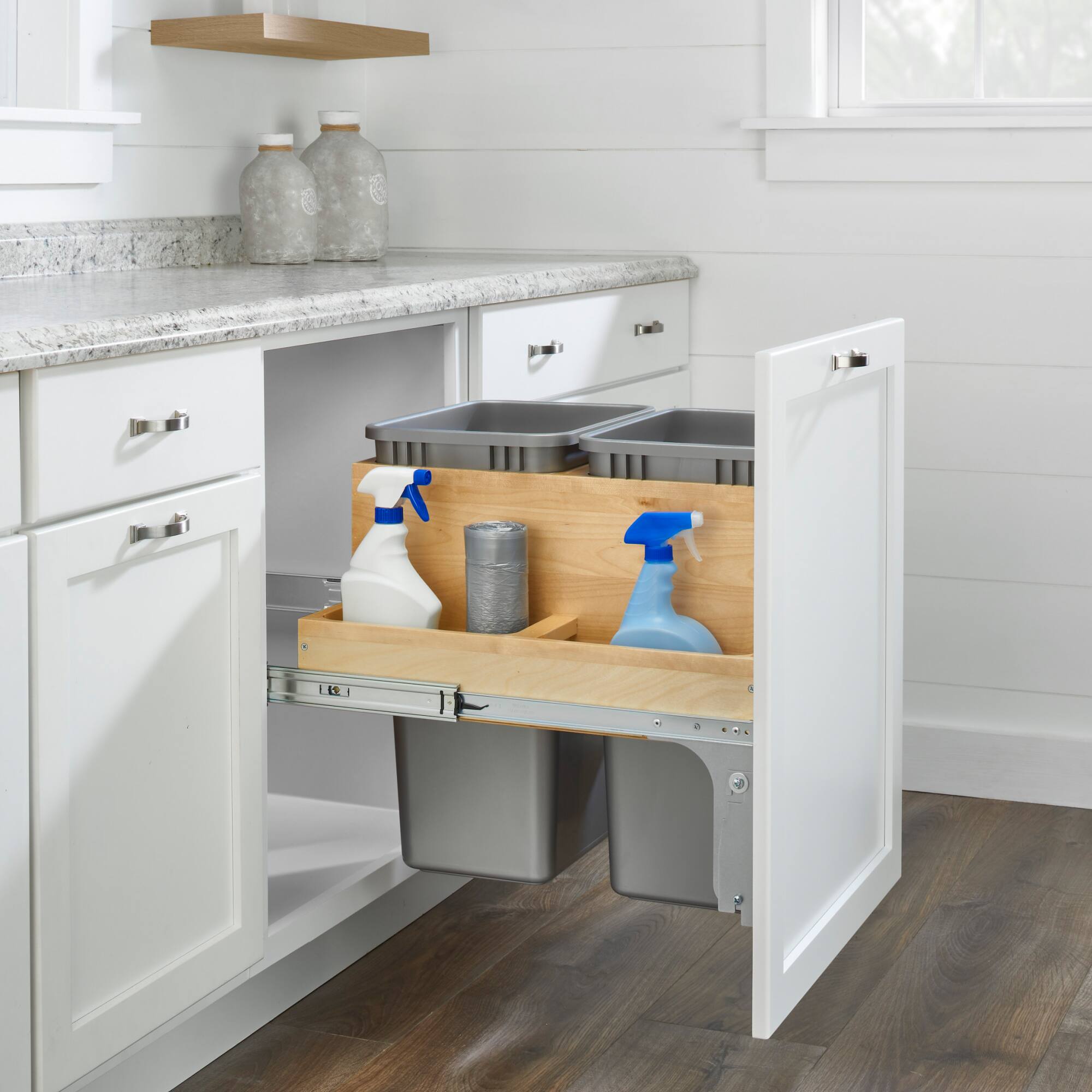 Alt View 4. Rev-A-Shelf - Rev-A-Shelf Double Pullout Top Mount Bin w/ Soft-close, 50 qt., 4WCTM-2450BBSCDM-2 - Light Brown.