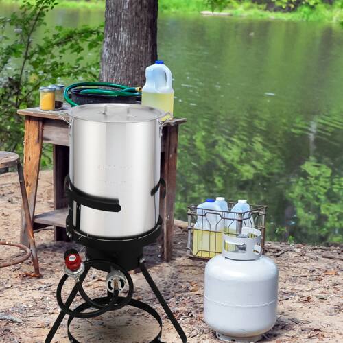Alt View 10. Winado - Deep Turkey Fryer 30QT Gas Propane Stock Pot Cooker Rack 10QT Fish Pot for Outdoor Camping - Sliver.