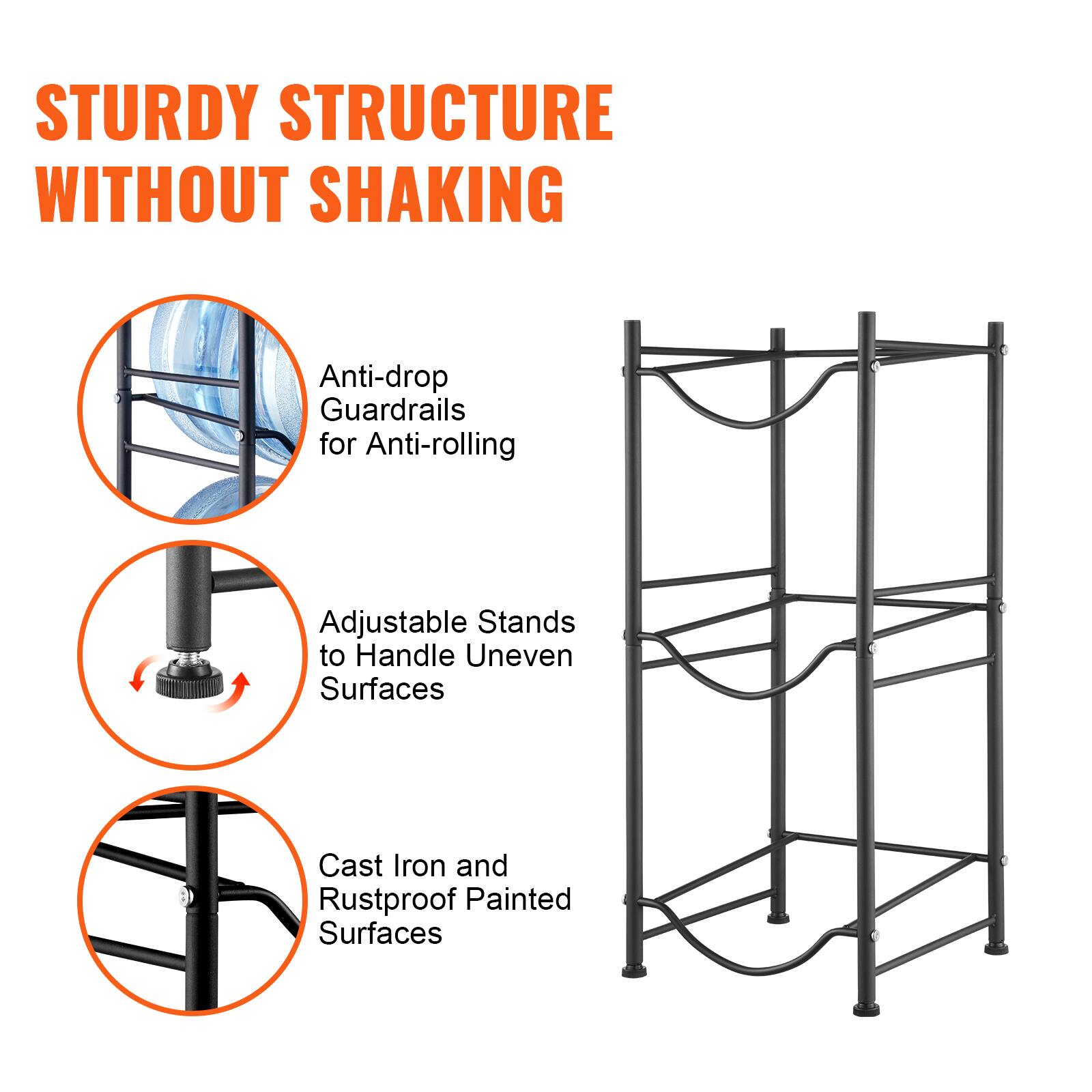 STURDY STRUCTURE WITHOUT SHAKING

- Anti-drop Guardrails for Anti-rolling
- Adjustable Stands to Handle Uneven Surfaces
- Cast Iron and Rustproof Painted Surfaces