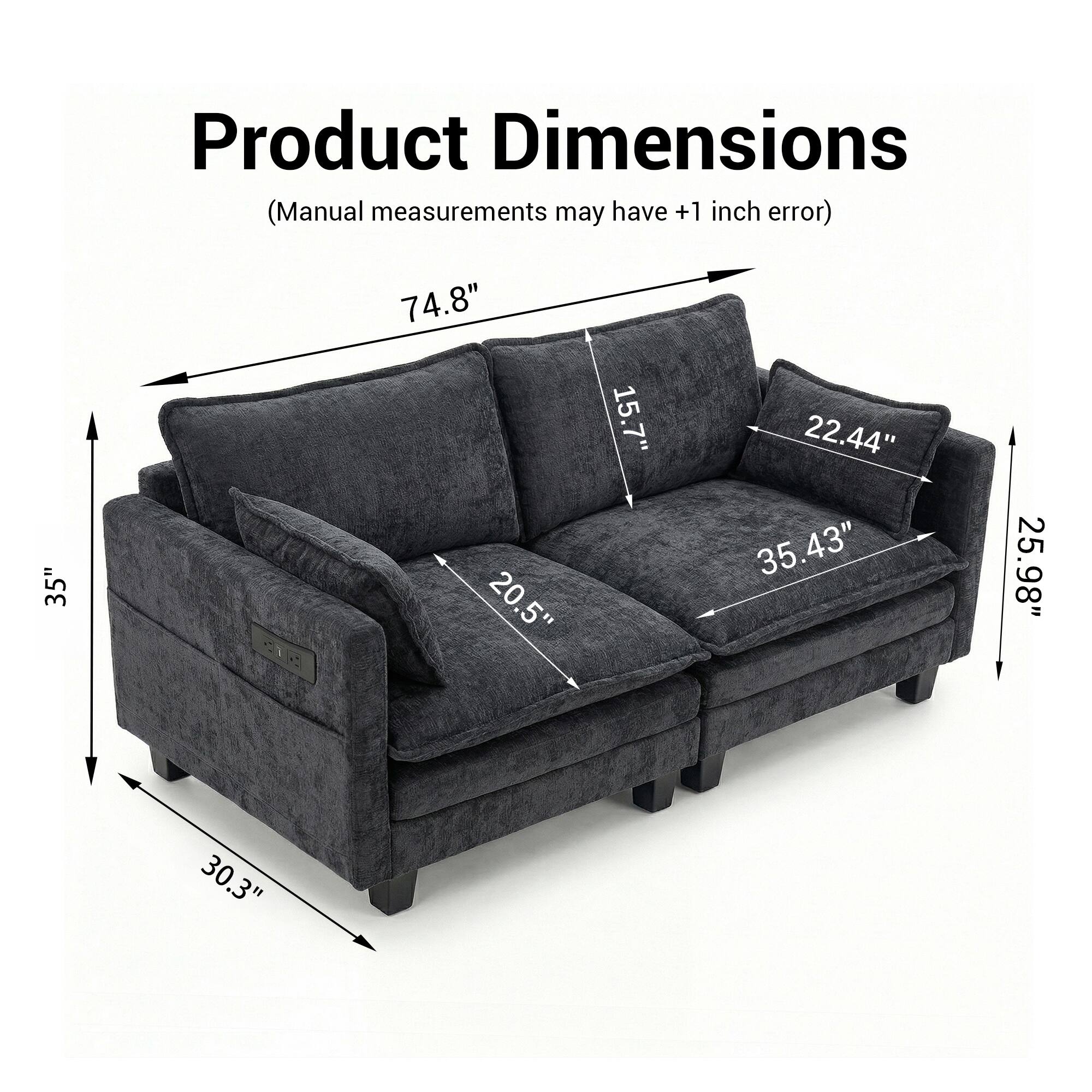Product Dimensions (Manual measurements may have +1 inch error)  
35" x 35" x 74.8" x 20.5" x 15.7" x 22.44" x 35.43" x 25.98" x 30.3"