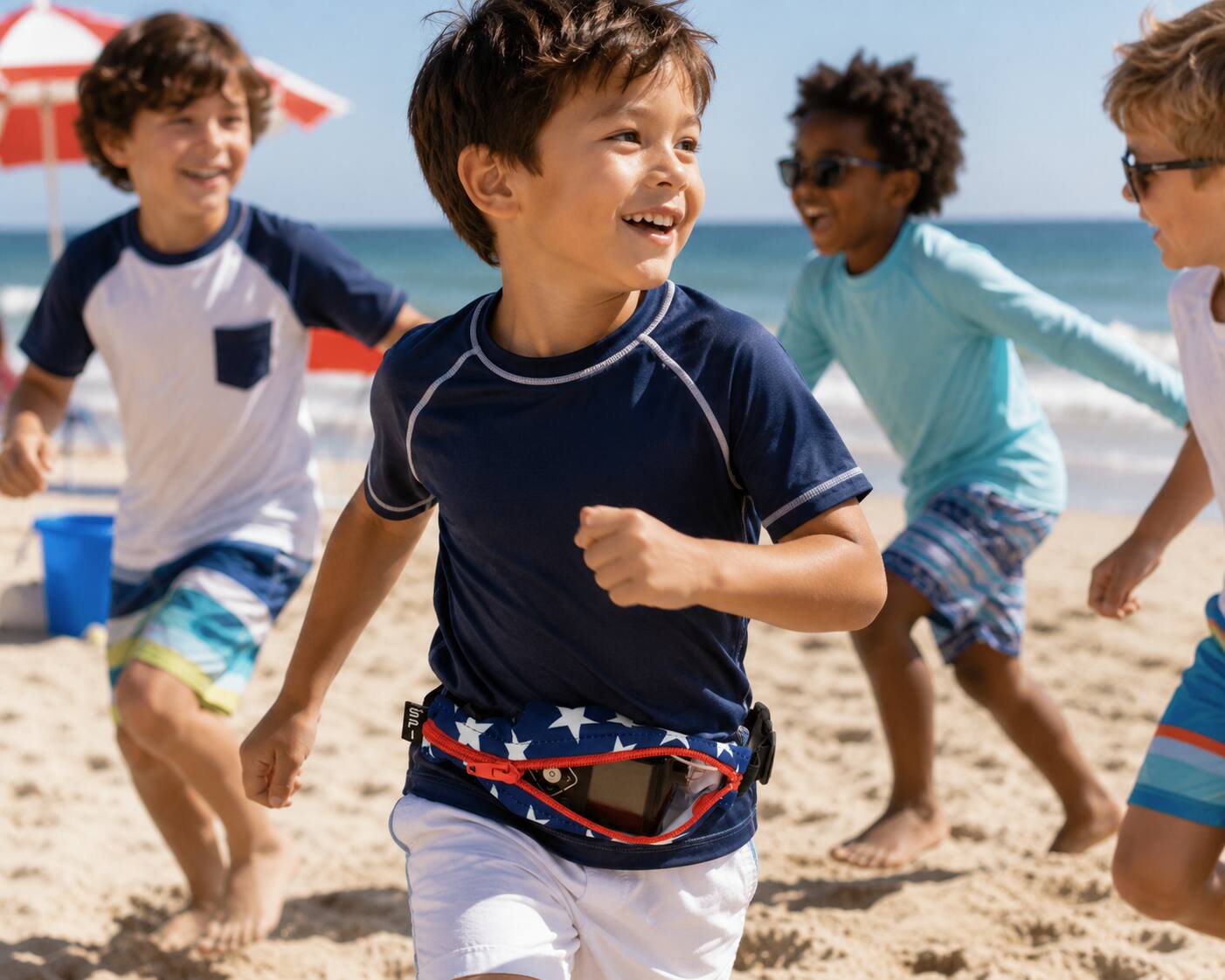 Angle. SPIBelt - Children's Running Belt - Blue/Red.