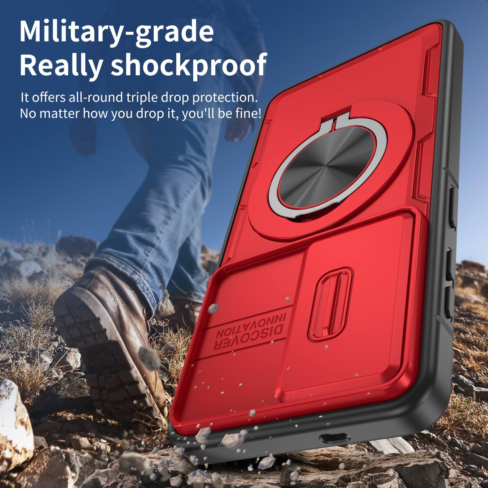 Military-grade Really shockproof. It offers all-round triple drop protection. No matter how you drop it, you'll be fine!