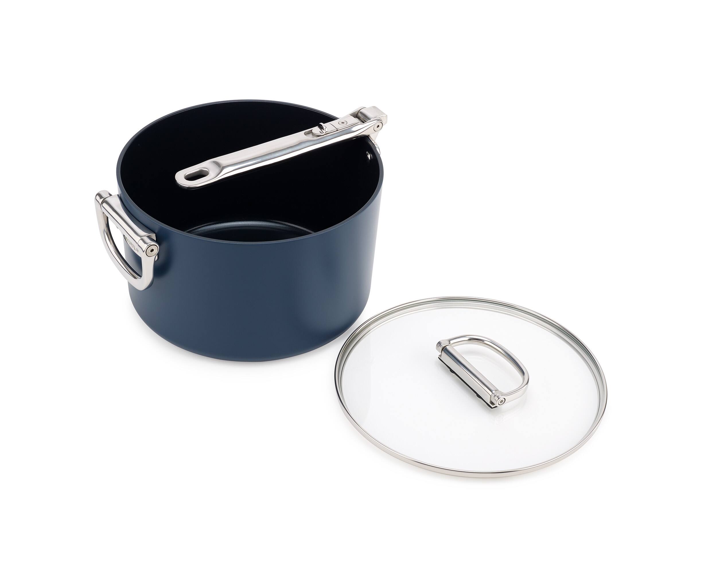 Alt View 1. Joseph Joseph - Space Ceramic Non-stick 5.4 Qt. Saucepan with Folding Handle and Lid - Blue.