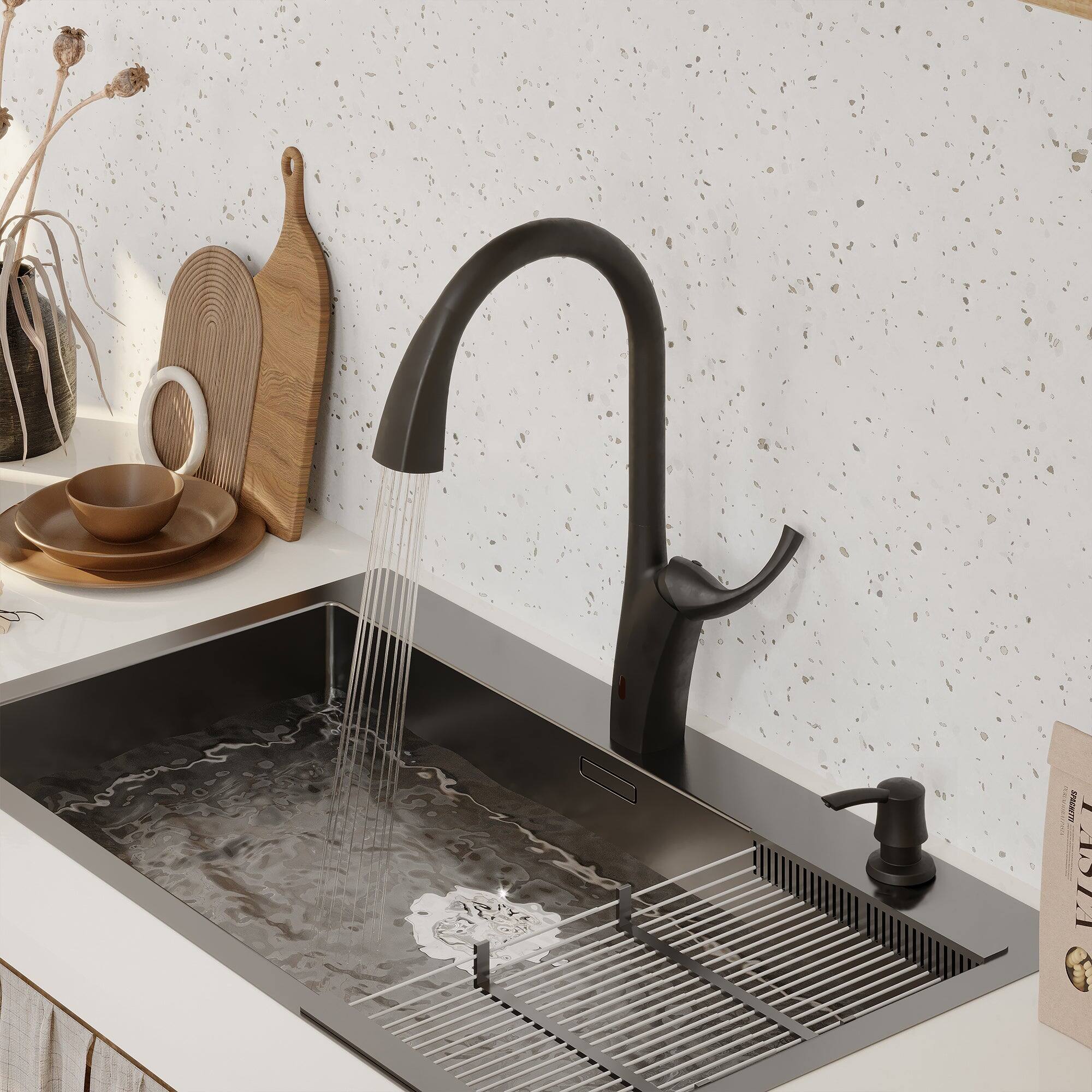 Alt View 2. Boyel Living - 3-Spray Patterns 1.8 GPM Touchless Single Handle Pull Down Sprayer Kitchen Faucet with Soap Dispenser in Matte Black - Matte Black.