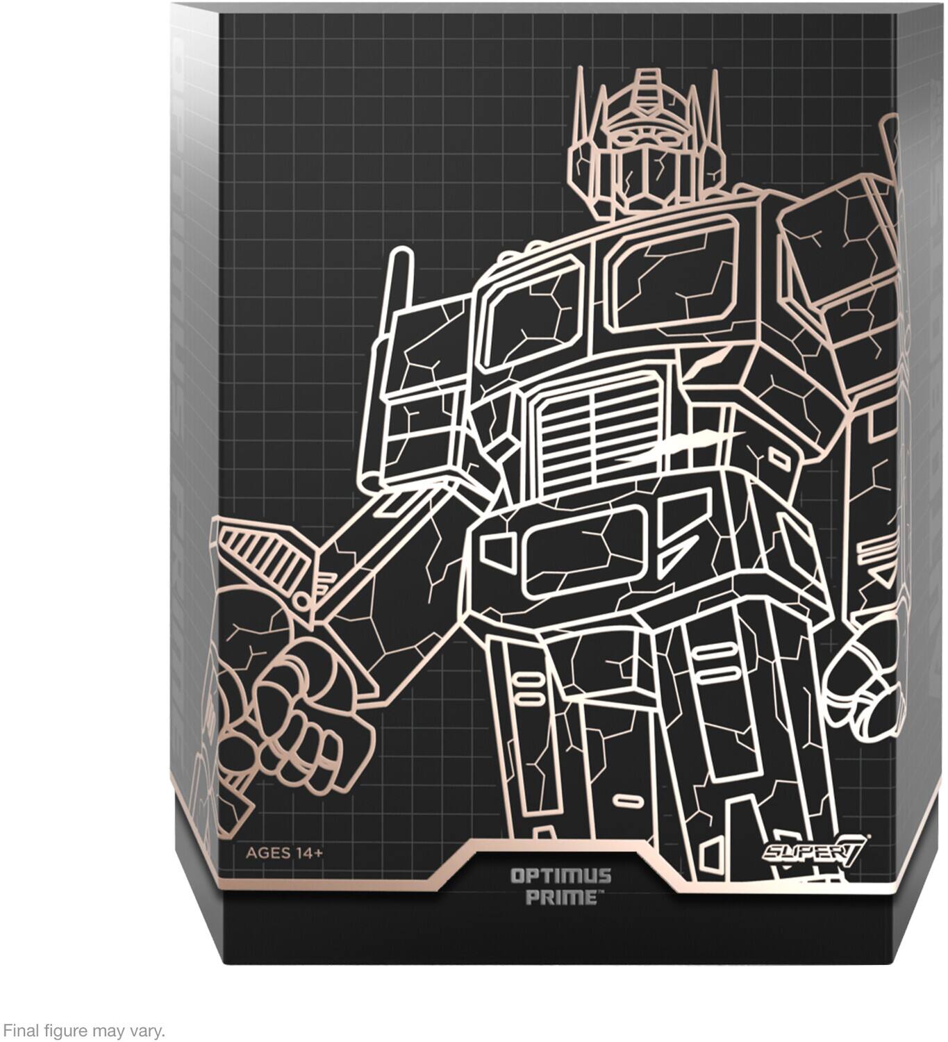 AGES 14+ OPTIMUS PRIME SUPER. Final figure may vary.