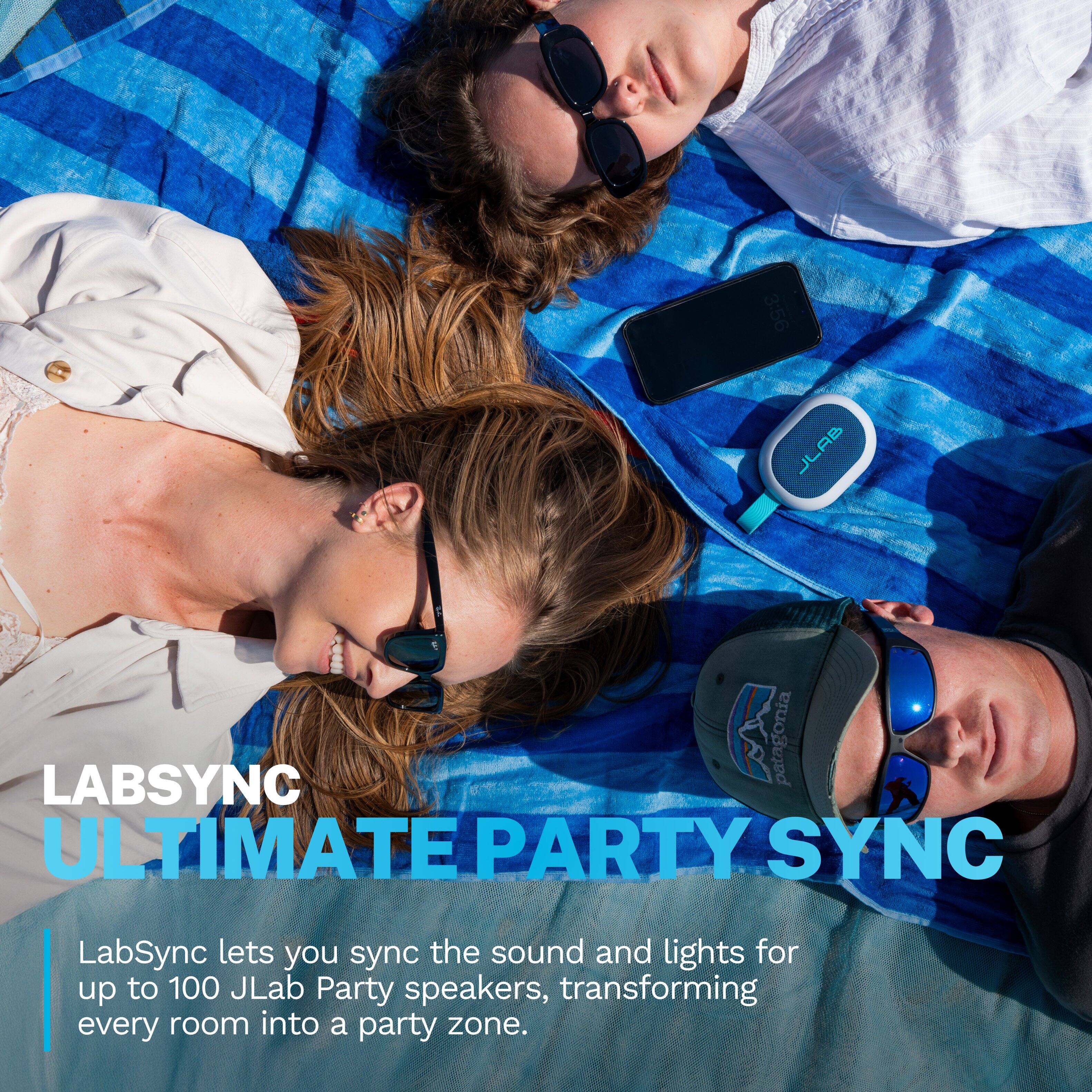 LABSYNC  
ULTIMATE PARTY SYNC  

LabSync lets you sync the sound and lights for up to 100 JLab Party speakers, transforming every room into a party zone.