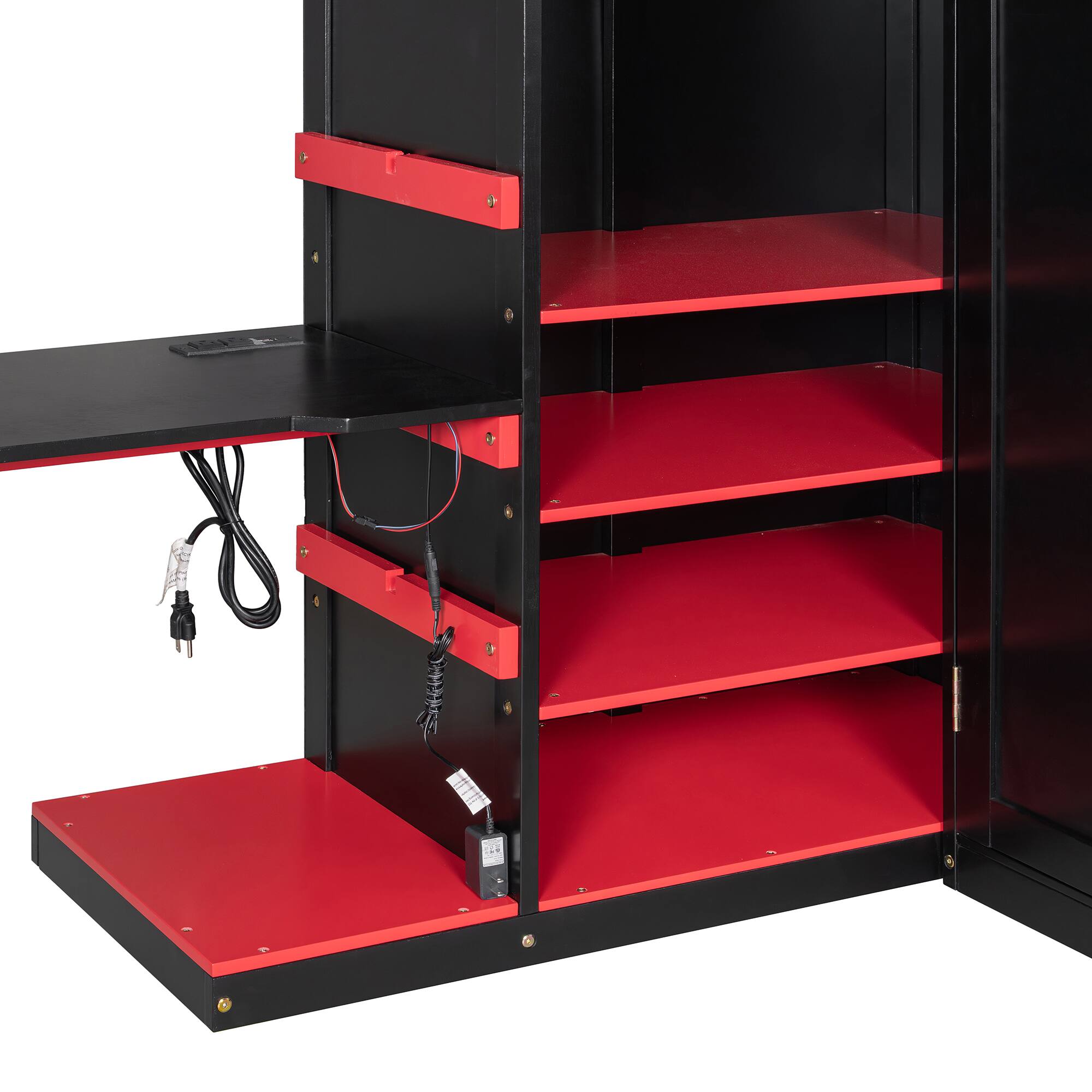 Alt View 2. Anysun - Full Size Wood Loft Bed with Desk, Multi-storage Shelves,USB and RGB Light - Red.