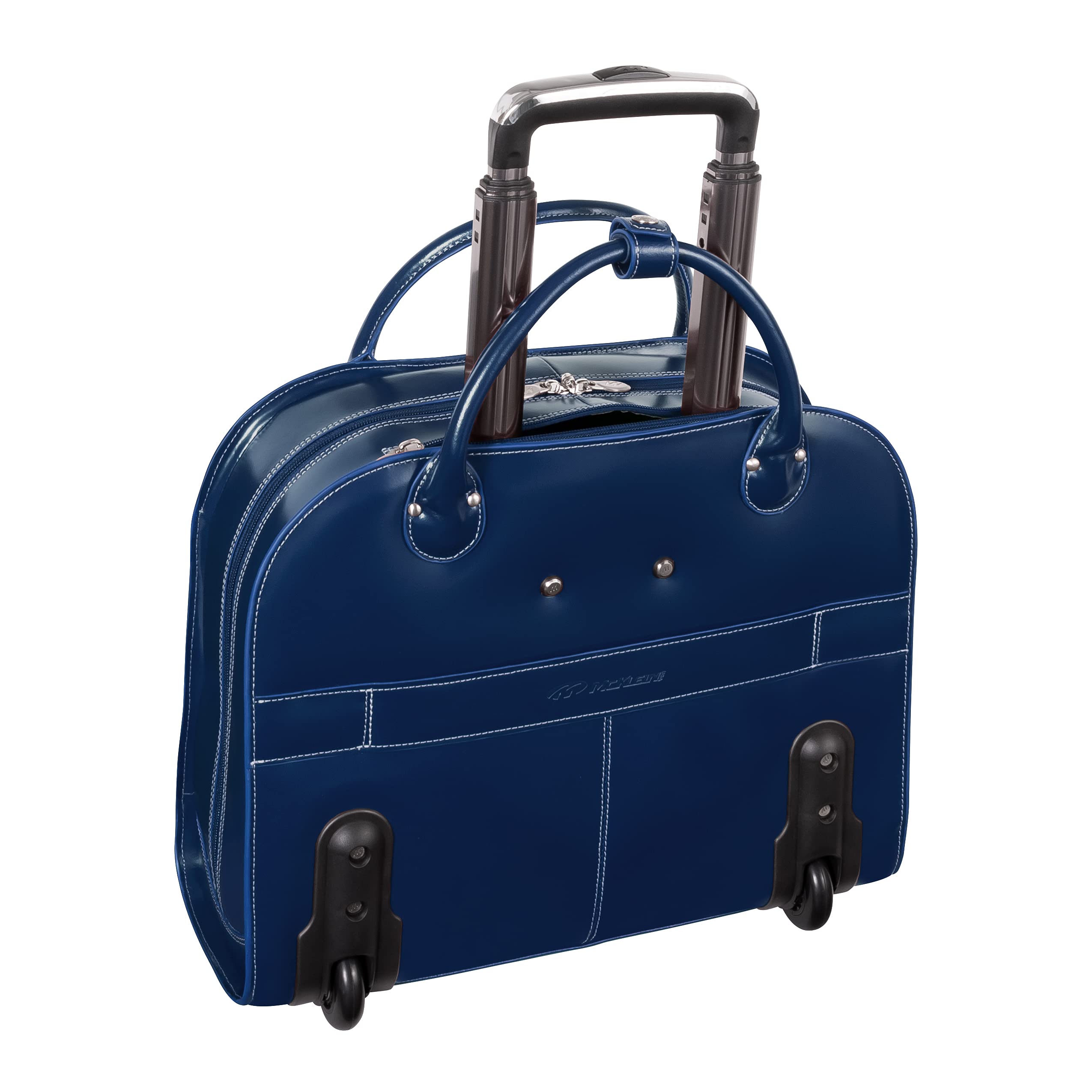 Alt View 6. McKleinUSA - 15in Top-Grain Cowhide Leather Wheeled Laptop Briefcase Vertical Women's Overnight Bag Removable Trolley Case - Navy.