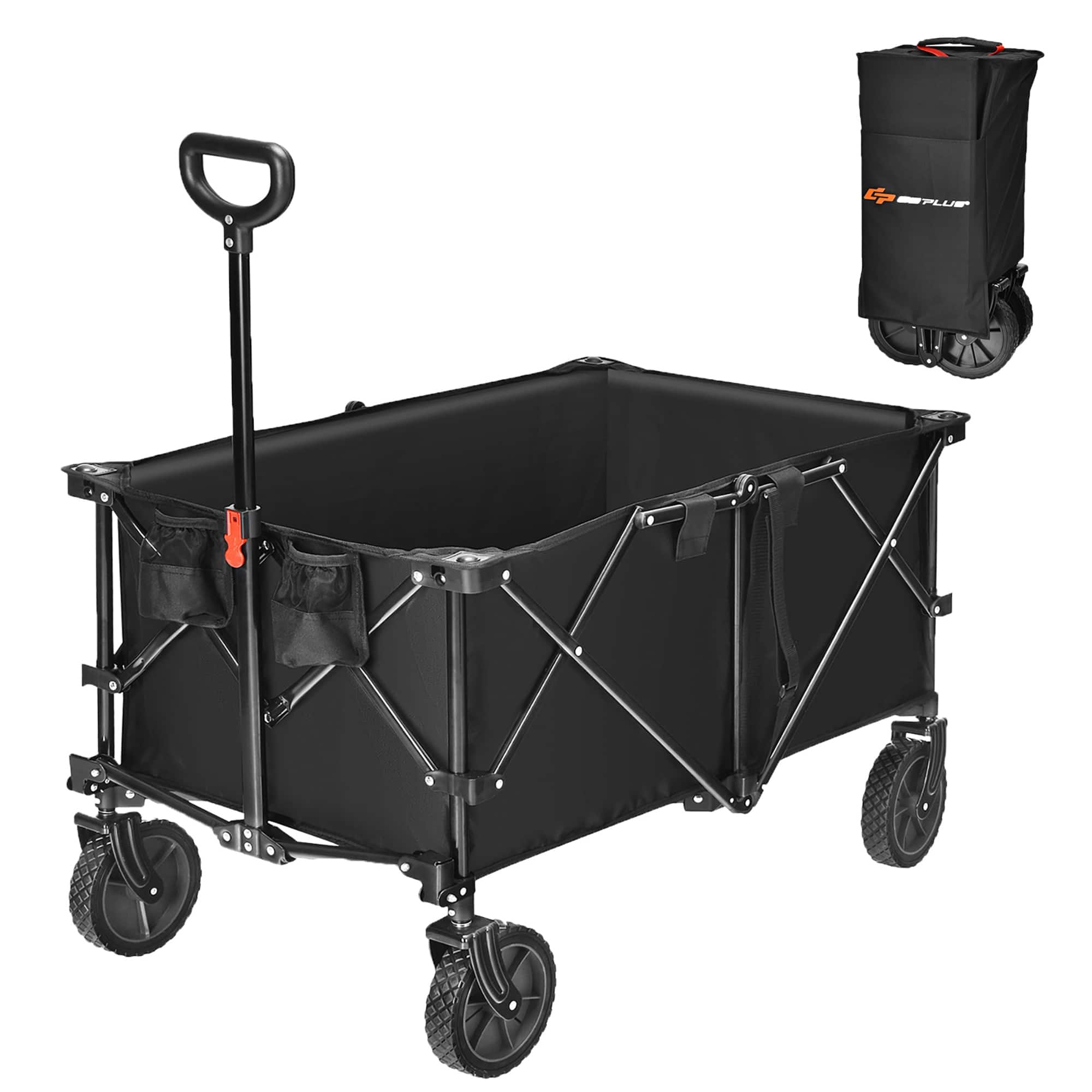 Front. Costway - Collapsible Folding Wagon Cart Outdoor Utility Garden Trolley Buggy Shopping Toy - Black.