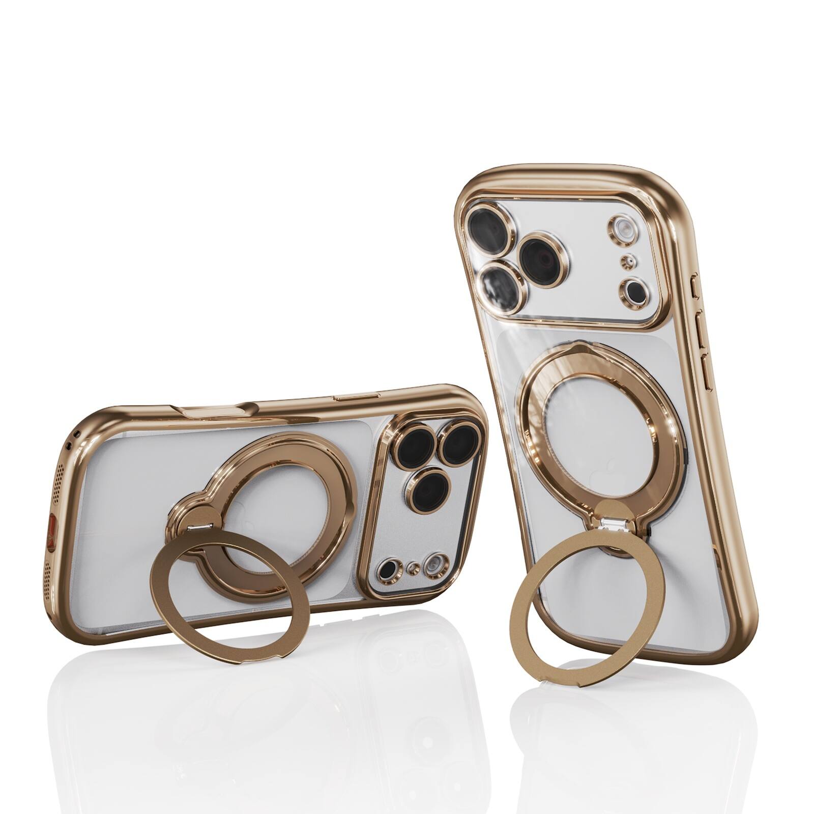 Alt View 4. Dteck - Magnetic Case for Apple iPhone 17 Pro Max with 360 Ring Stand and Strap, Shockproof TPU Cover Built-in Lens Protector - Gold.