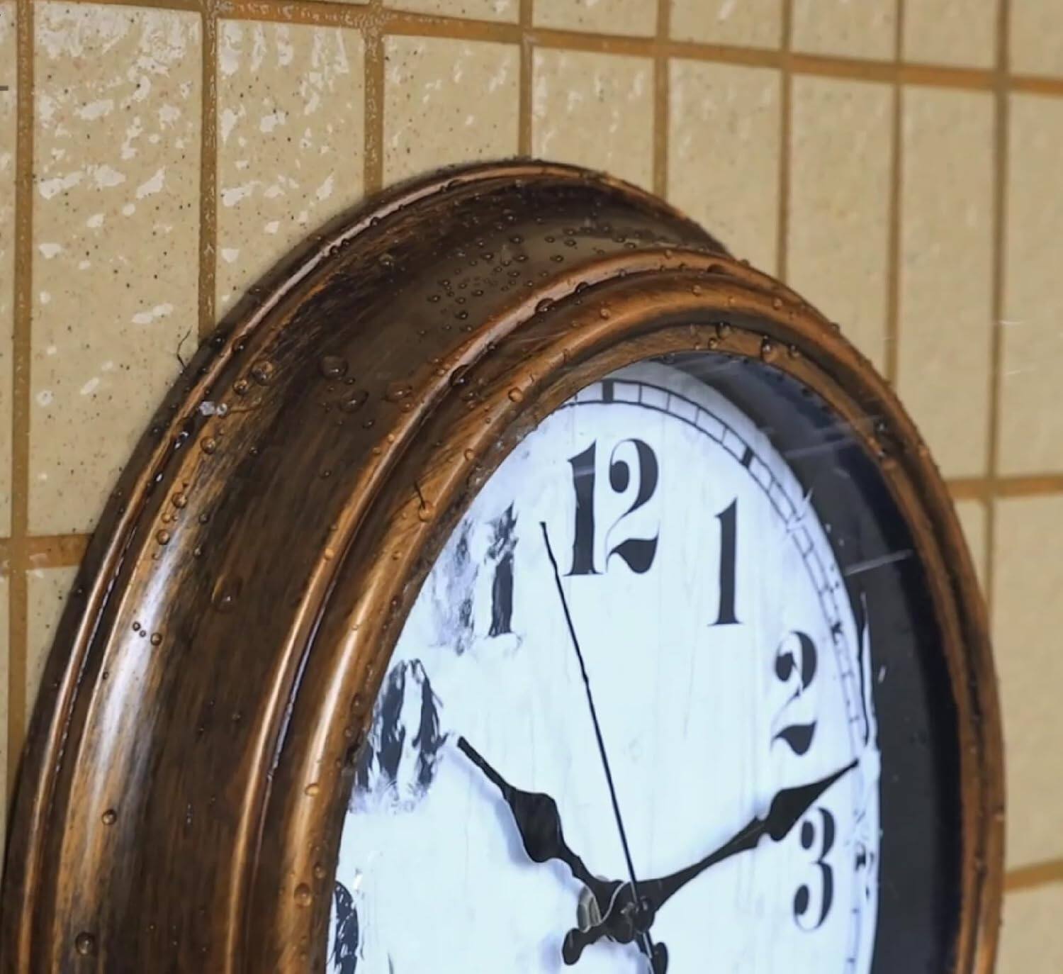 Back. Dazzed Corner - 12 Inch Wall Clock with Thermometer, Silent Non-Ticking Battery Operated Wall Clock - Bronze.