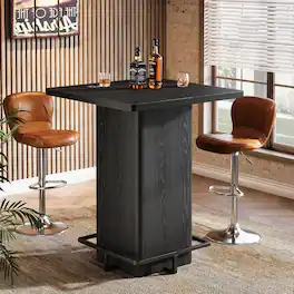Tribesigns - Bar Table with Engineered Wood Construction, Footrest and Wood Grain Finish for Kitchen and Living Room - Black