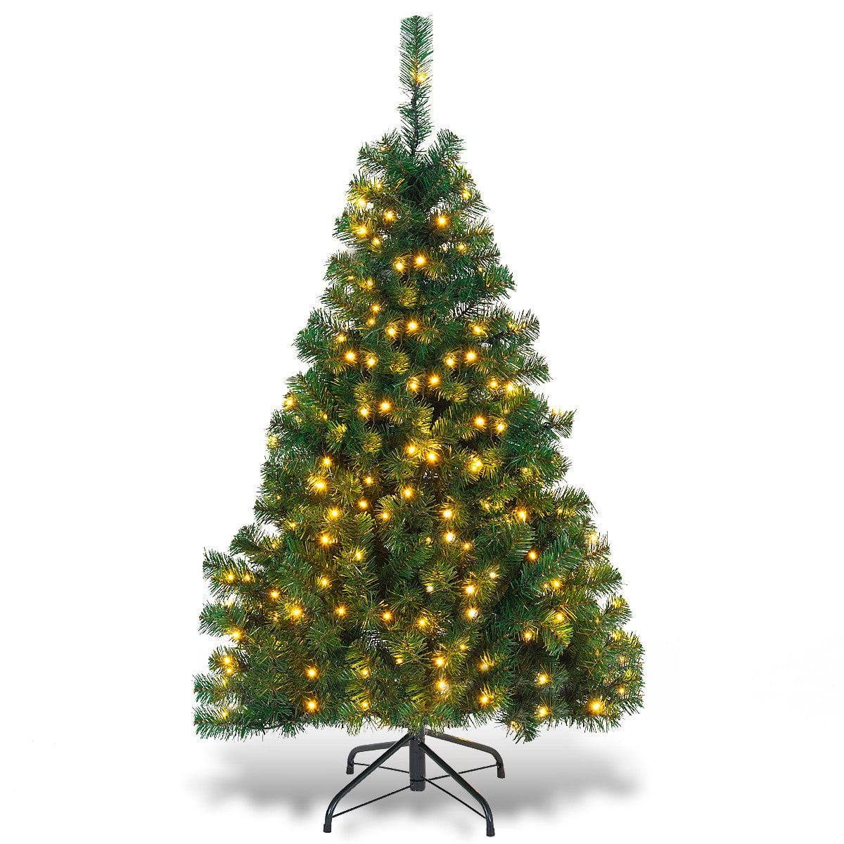 Front. Costway - 4.5Ft PVC Pre-lit Christmas Tree Hinged 200 LED Light Metal - Green.