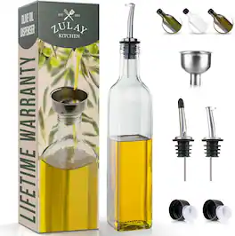 Zulay Kitchen - 1 Pack Glass Oil Container with Spout, Pourers and Funnel - Clear
