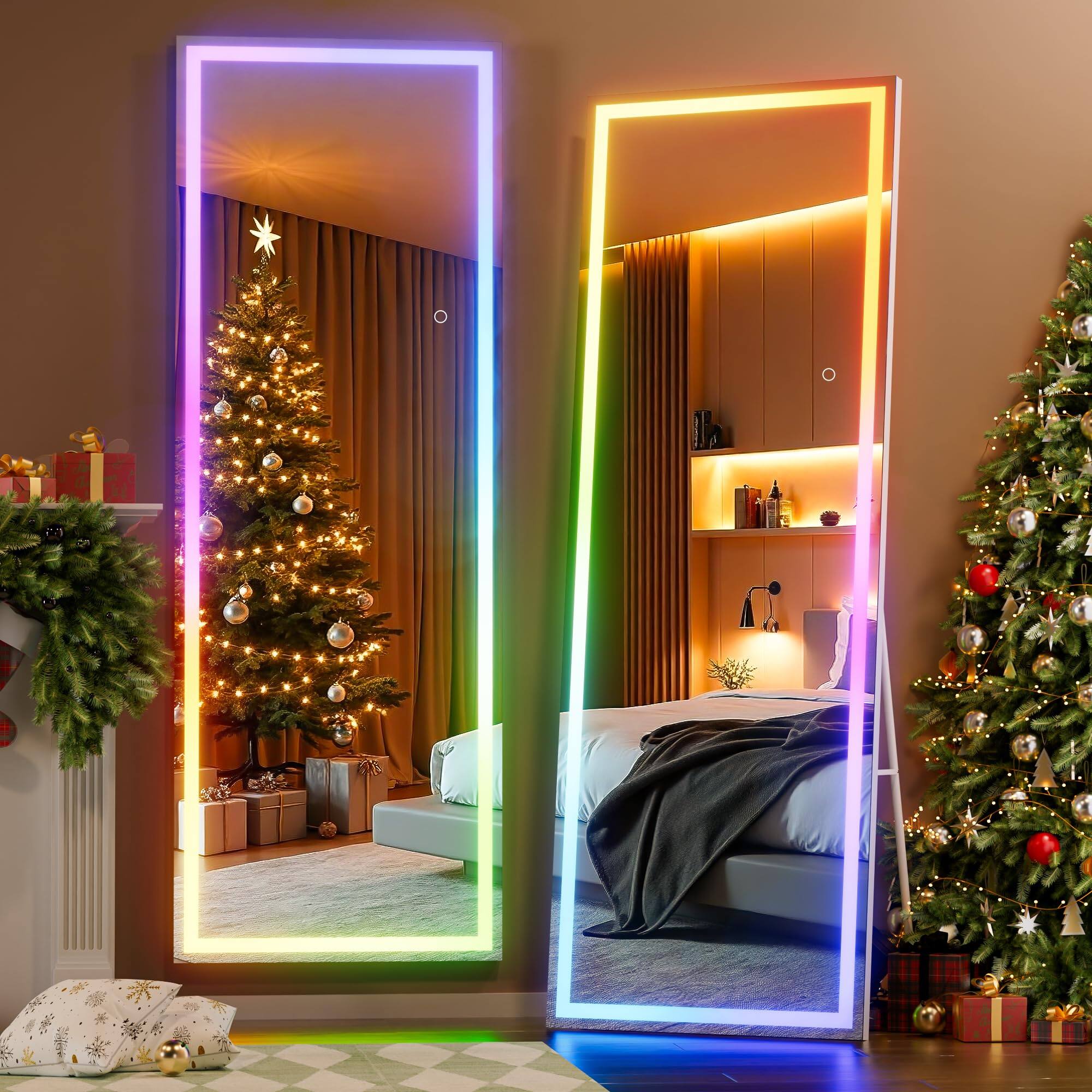 ThinkLink Electronic - Led Rgb Full Length Mirror With Lights Body Stand Wall Mount & Free Standing Floor For Bedroom Livin - 56"x15.7"