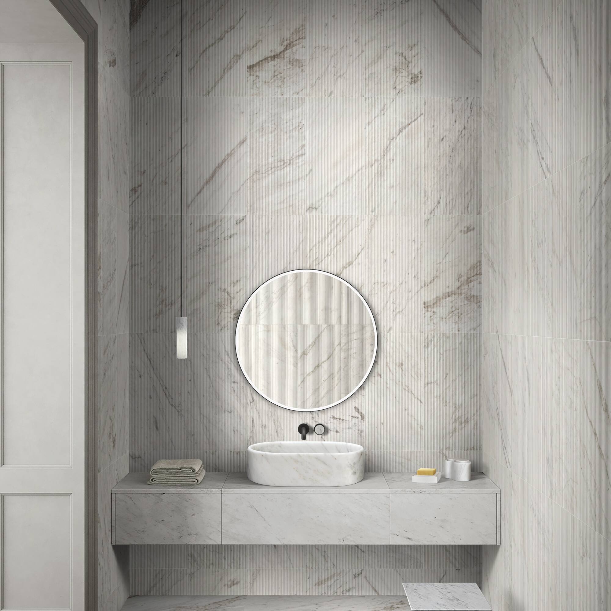 Alt View 2. ELEMENT ACE - Elegant Natural Marble Bathroom Vessel Sink with Semi-Polished Surface for Modern and Classic Bathroom Designs - White+Natural.