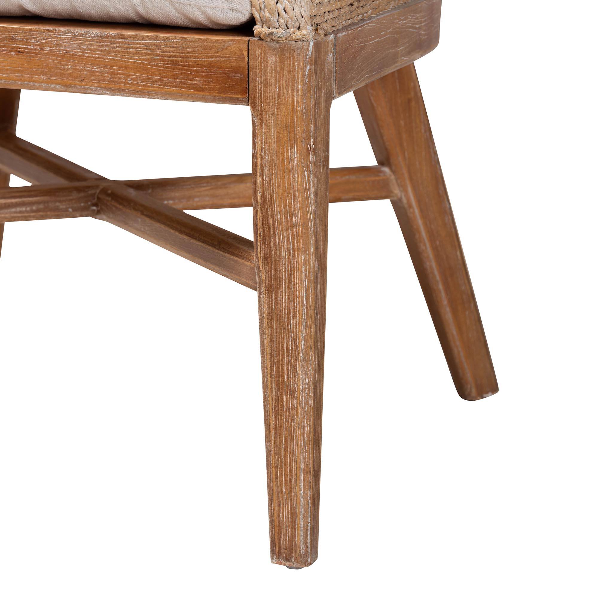 Alt View 2. bali & pari - Jasper Seagrass Dining Chair with Mahogany Wood Frame - Accent Chair with Woven Wingback and Cushioned Seat - White Wash.