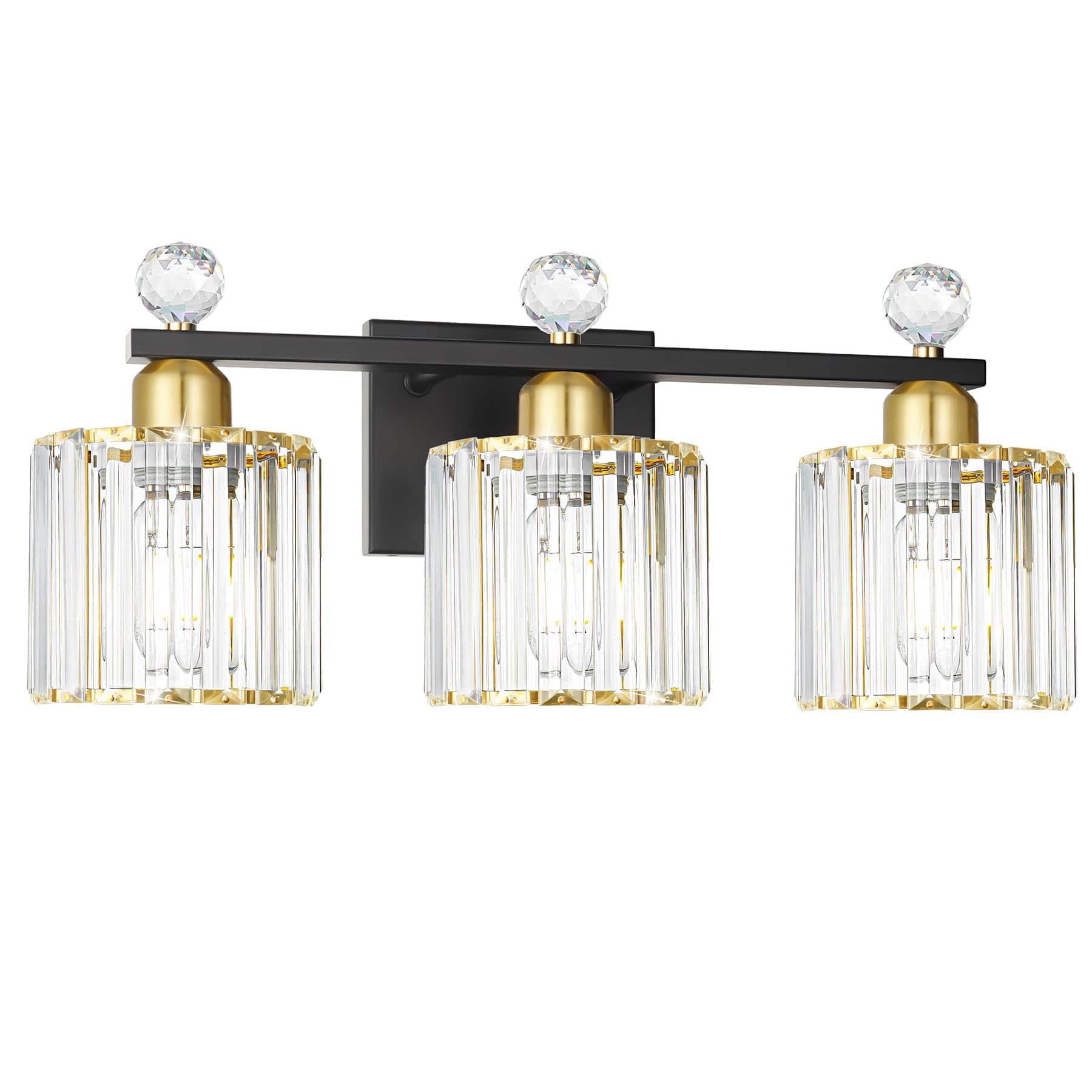 Dazzling Pops - Modern Crystal Bathroom Vanity Light s Fixtures Chrome Over Mirror Bath Vintage Wall Mounted Lamps For Livi - Black+Gold 3 light-Round