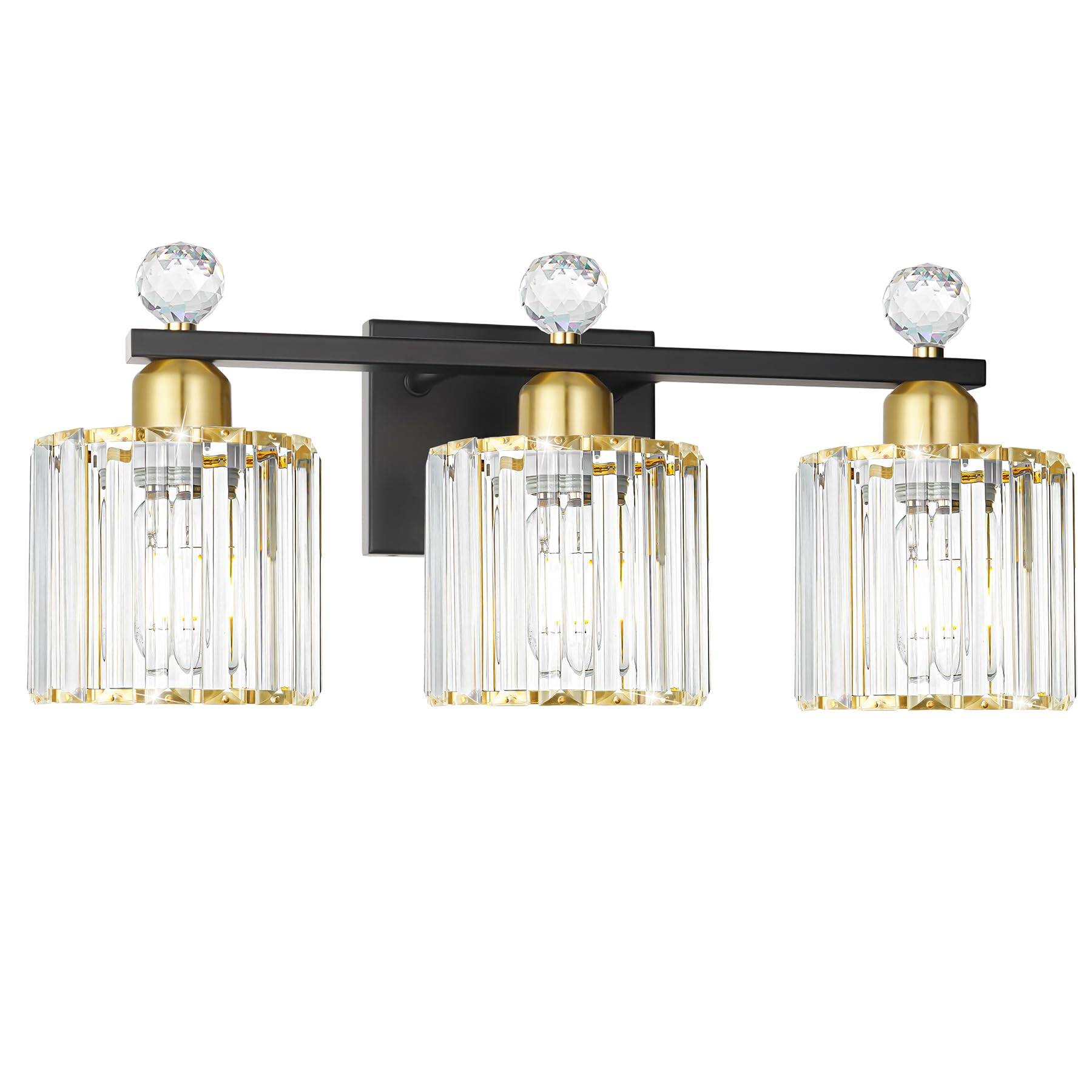 Front. Dazzling Pops - Modern Crystal Bathroom Vanity Light s Fixtures Chrome Over Mirror Bath Vintage Wall Mounted Lamps For Livi - Black+Gold 3 light-Round.