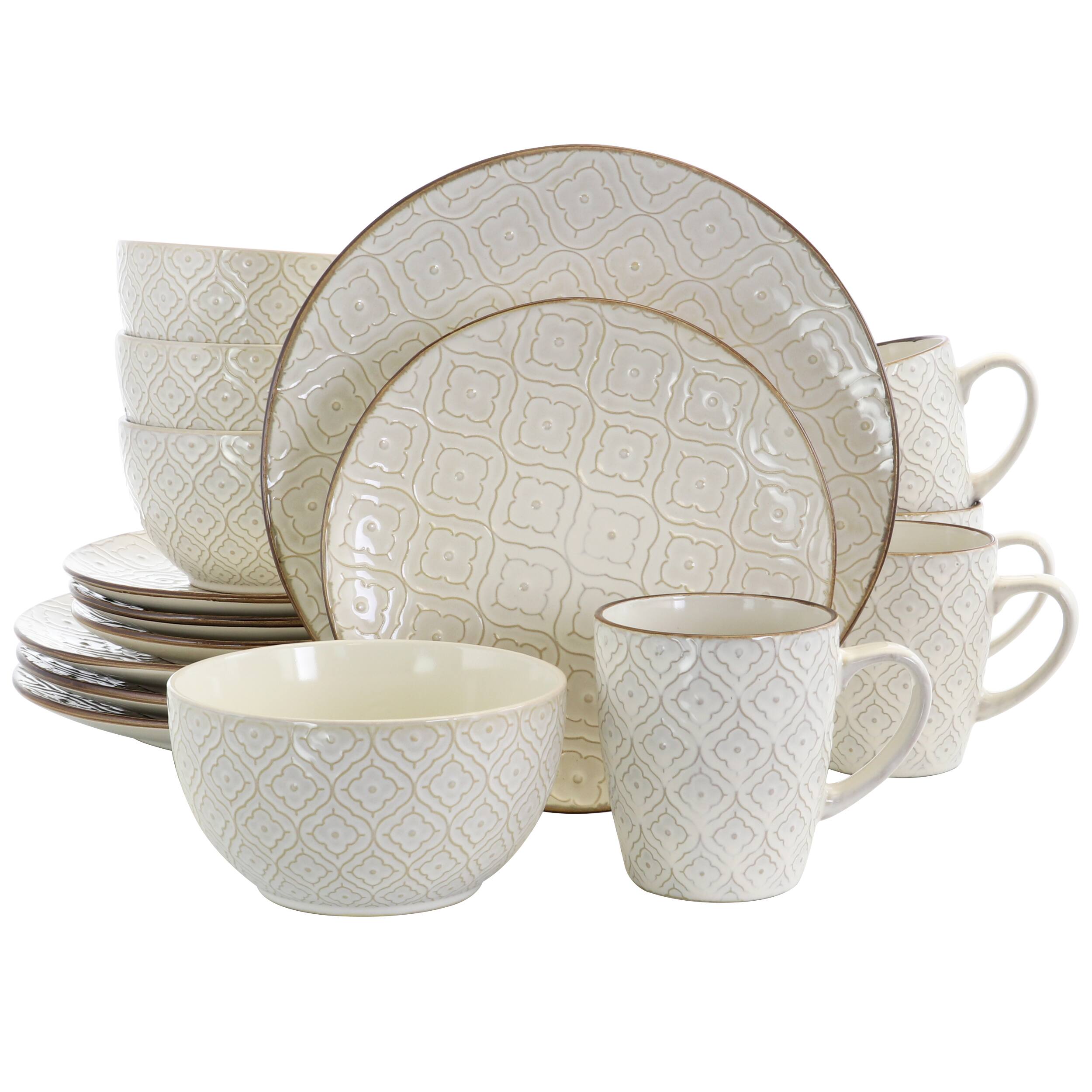 Alt View 3. Elama - Elama White Lily 16 Piece Luxurious Stoneware Dinnerware with Complete Setting for 4 - White Lily.